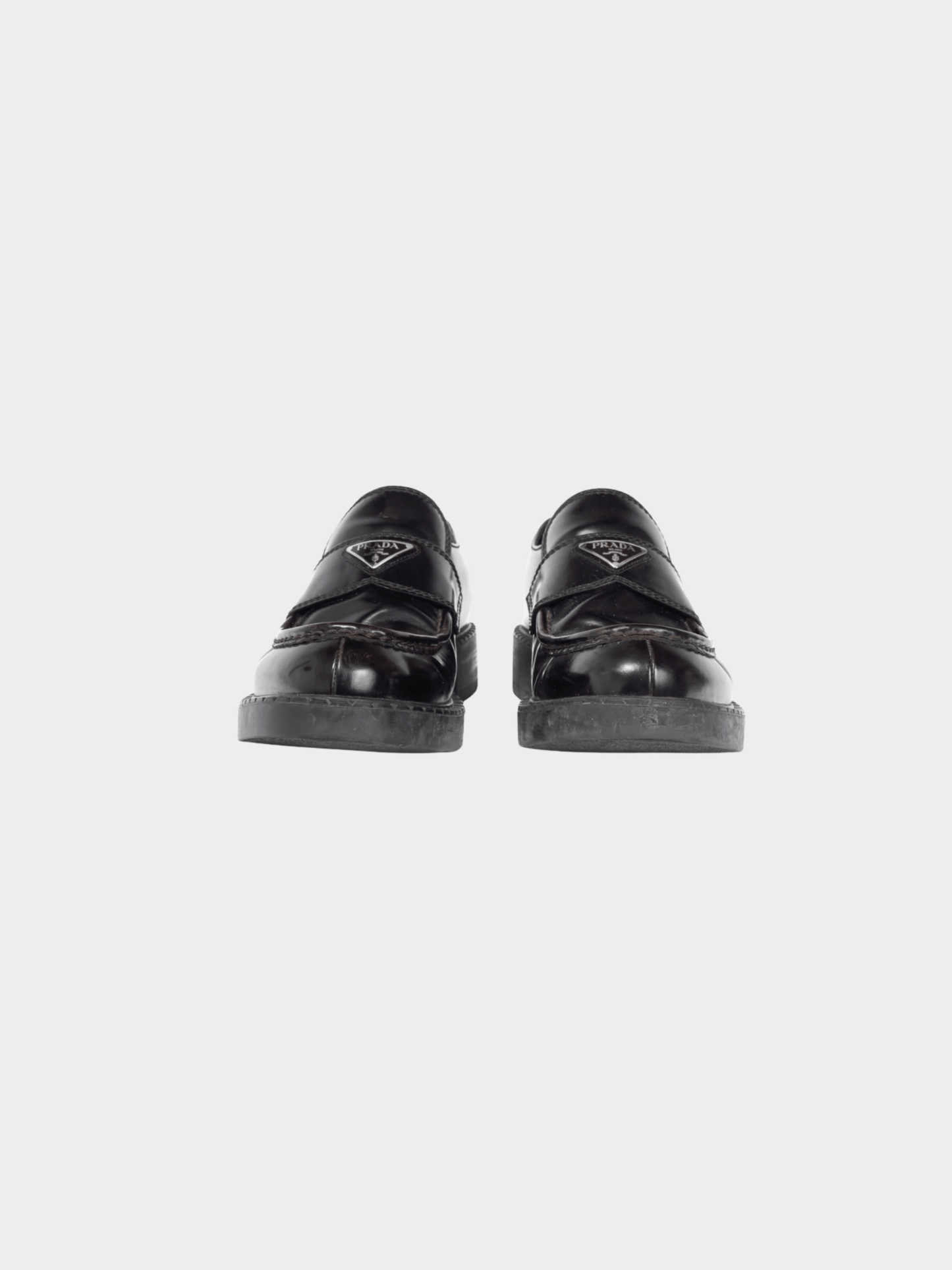 Prada 2010s Chocolate Logo-Plaque Leather Loafers