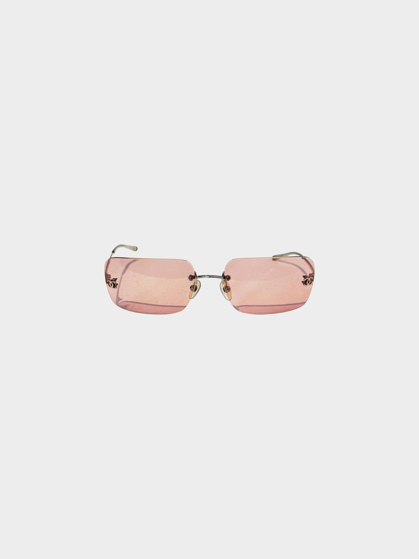 Chanel 2000s Pink Rectangular Rimless CC 4017 Sunglasses