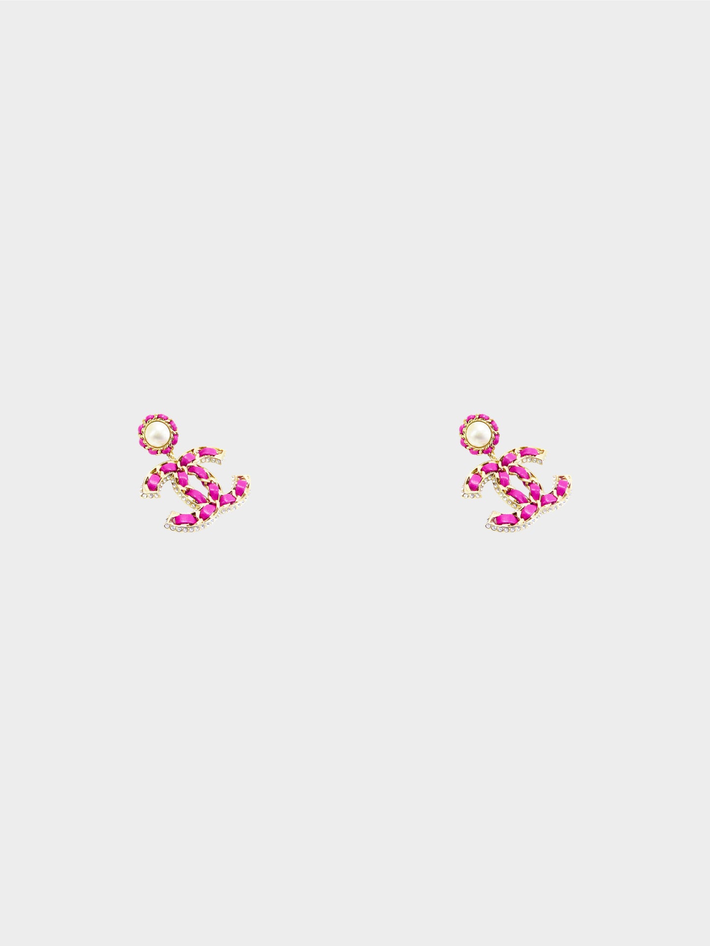 Chanel Spring 2021 Rare Magenta Leather Woven CC Drop Earrings
