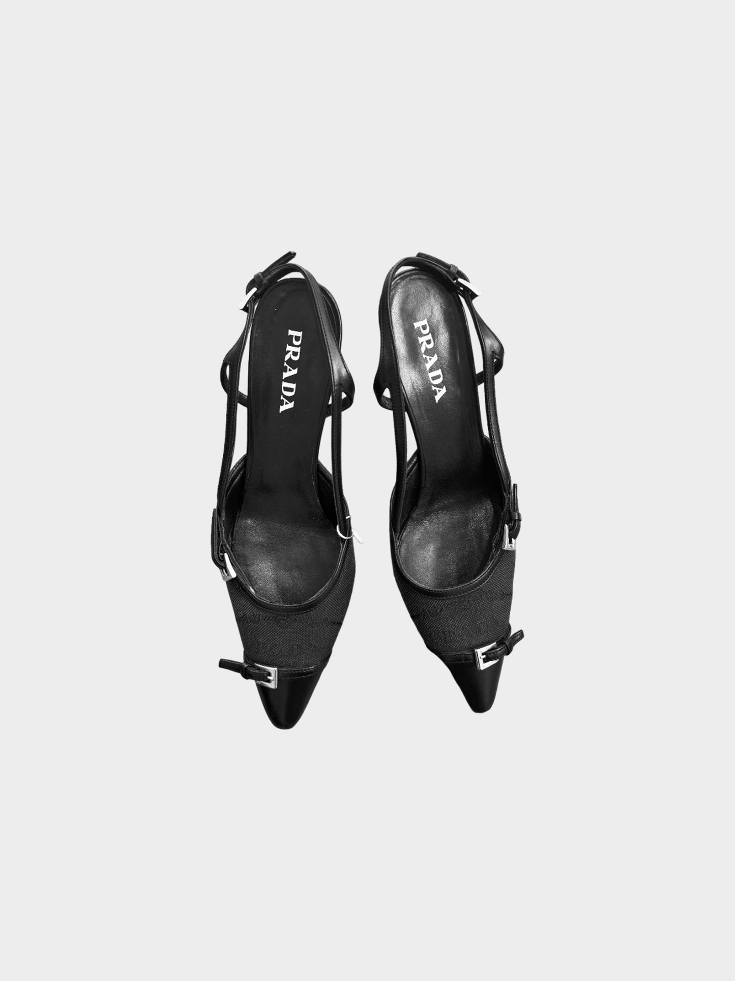 Prada 2000s Black Buckled Slingback Heels