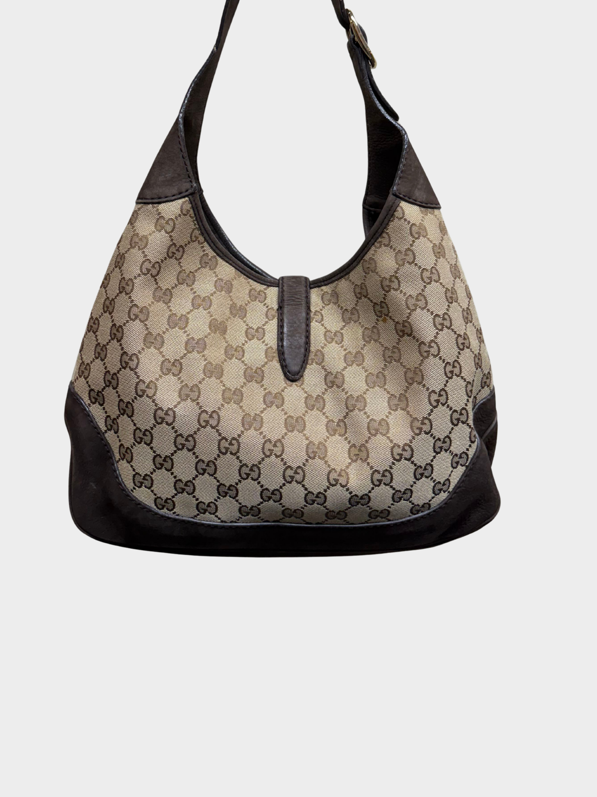 Gucci 2000s Beige Brown GG Canvas Jackie O Web Hobo Bag
