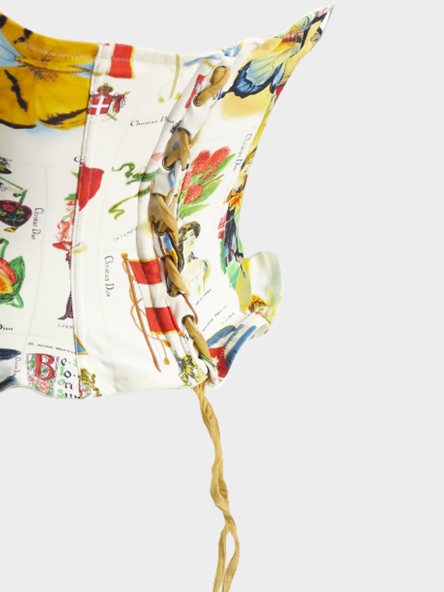 Christian Dior by John Galliano SS 2002 White Stamp Print Bustier Corset Top