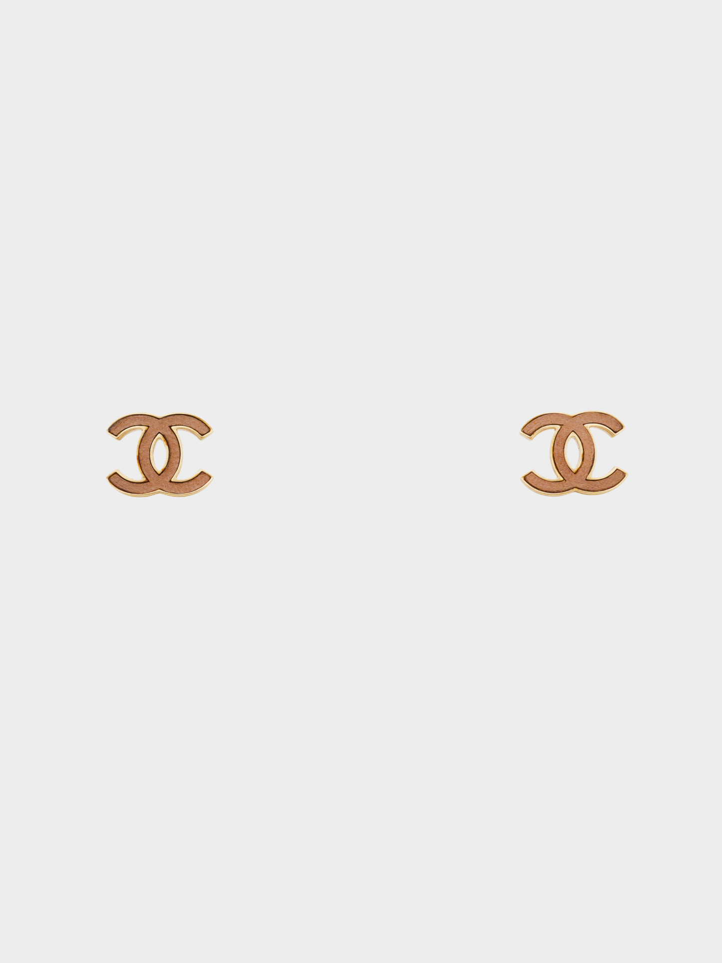 Chanel 2000s Gold Pink Beige Leather COCO Ear Studs