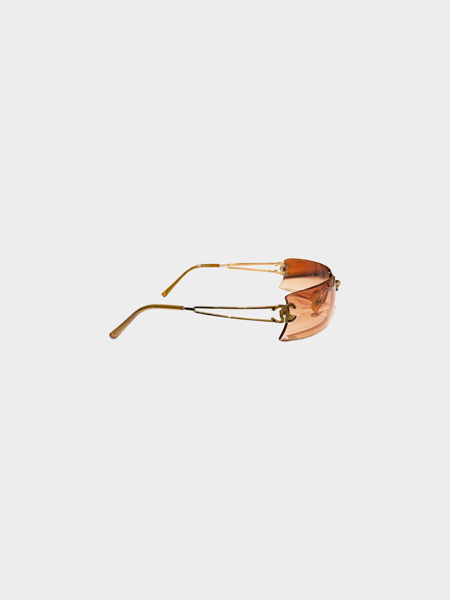 Chanel 2000s Brown Rimless CC Rectangle and Cut-out Sunglasses