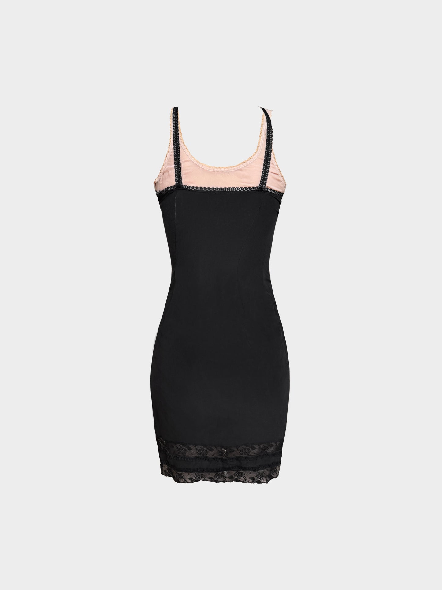 Dolce and Gabbana 2000s Black and Beige Lace-trimmed Silk Dress
