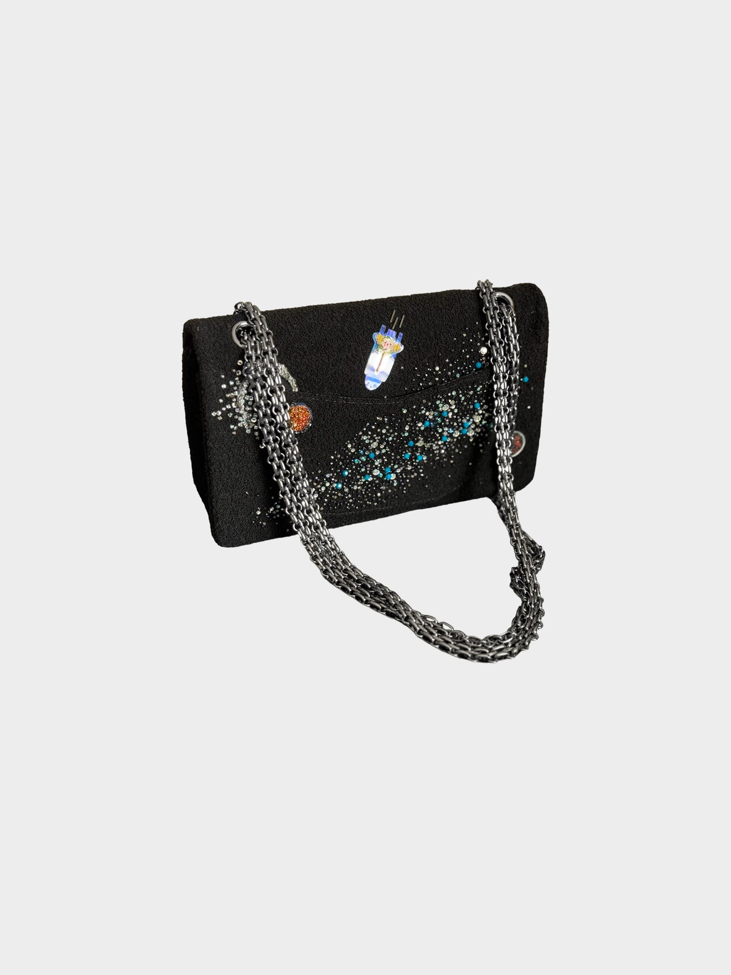 Chanel FW 2017 Limited Edition Black Tweed Space Motif 2.55 Double Flap Bag