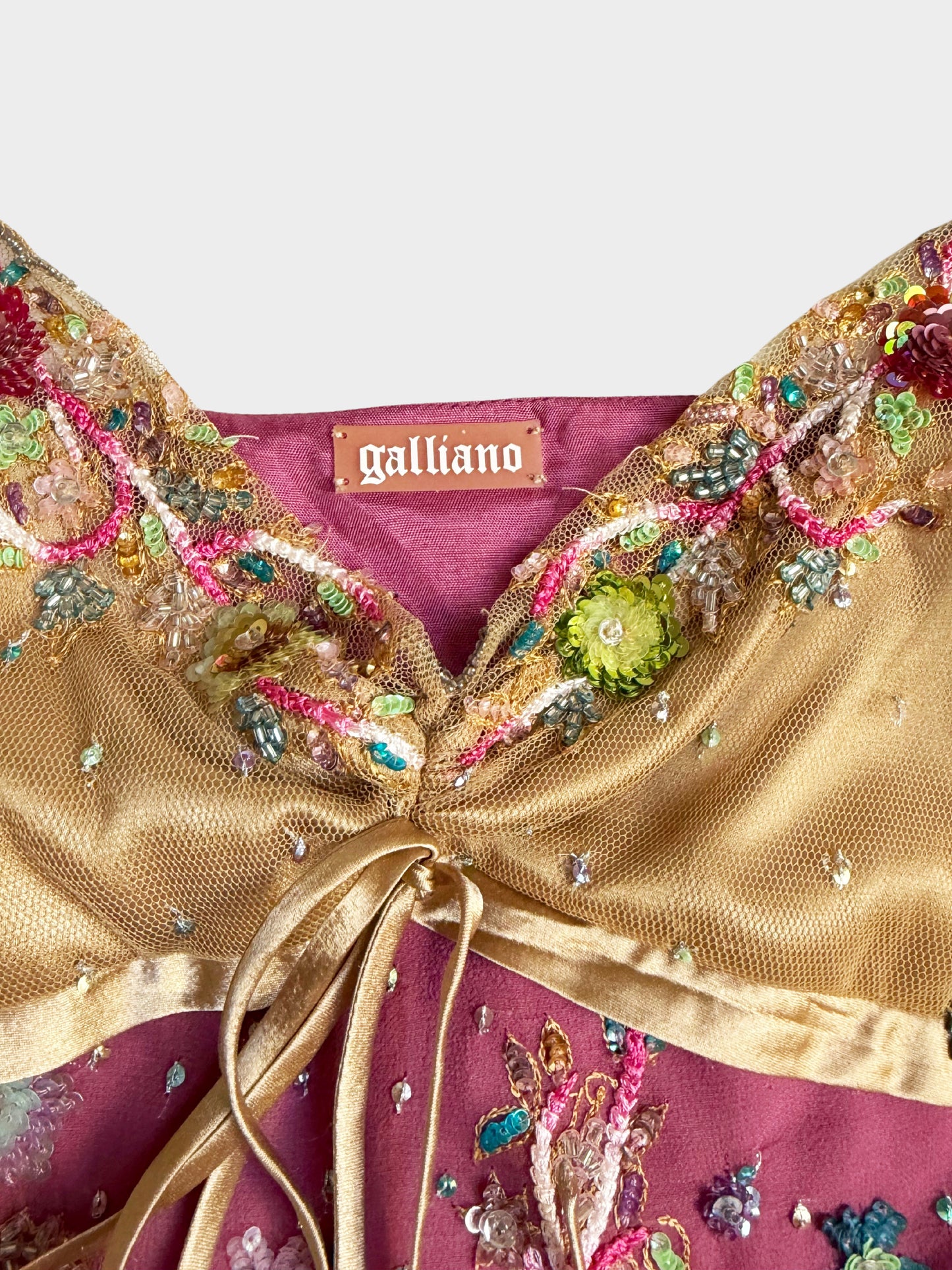 John Galliano 1990s Floral Beads and Sequins Mesh Top