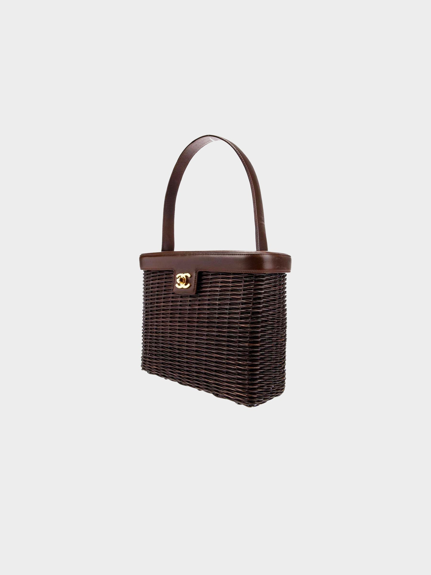 Chanel 1997-1999 Brown Wicker Top Handle Bag