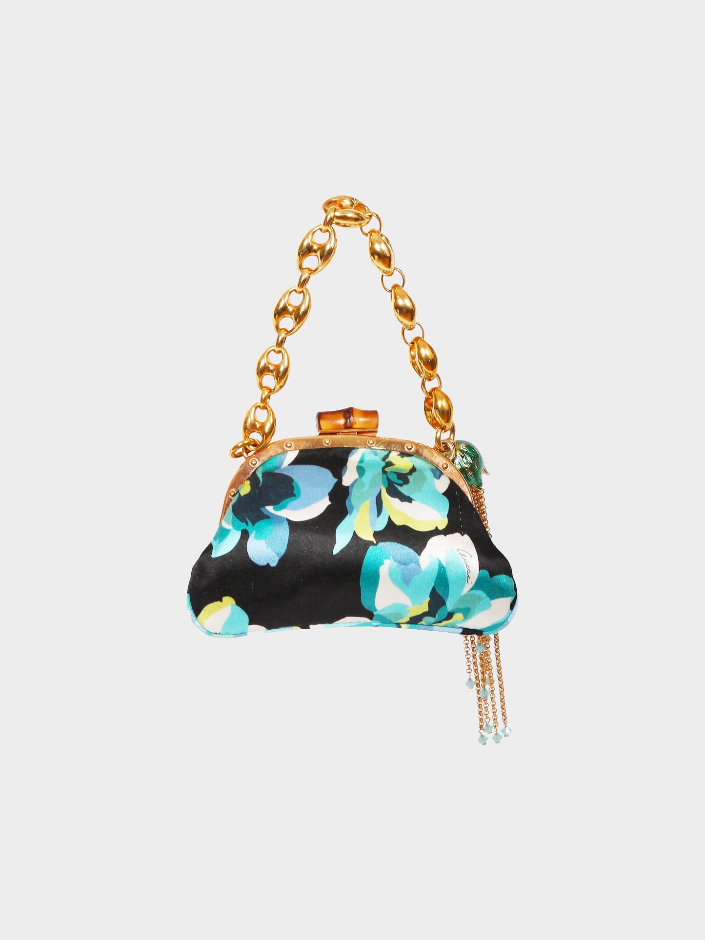 Gucci SS 2006 Blue Floral Print Silk Satin Poppy Flower Pochette
