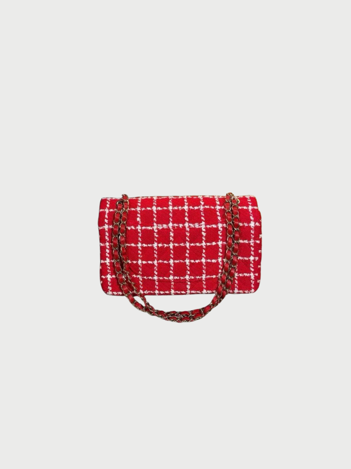 Chanel 2020s Red Tweed Double Flap Classic Bag