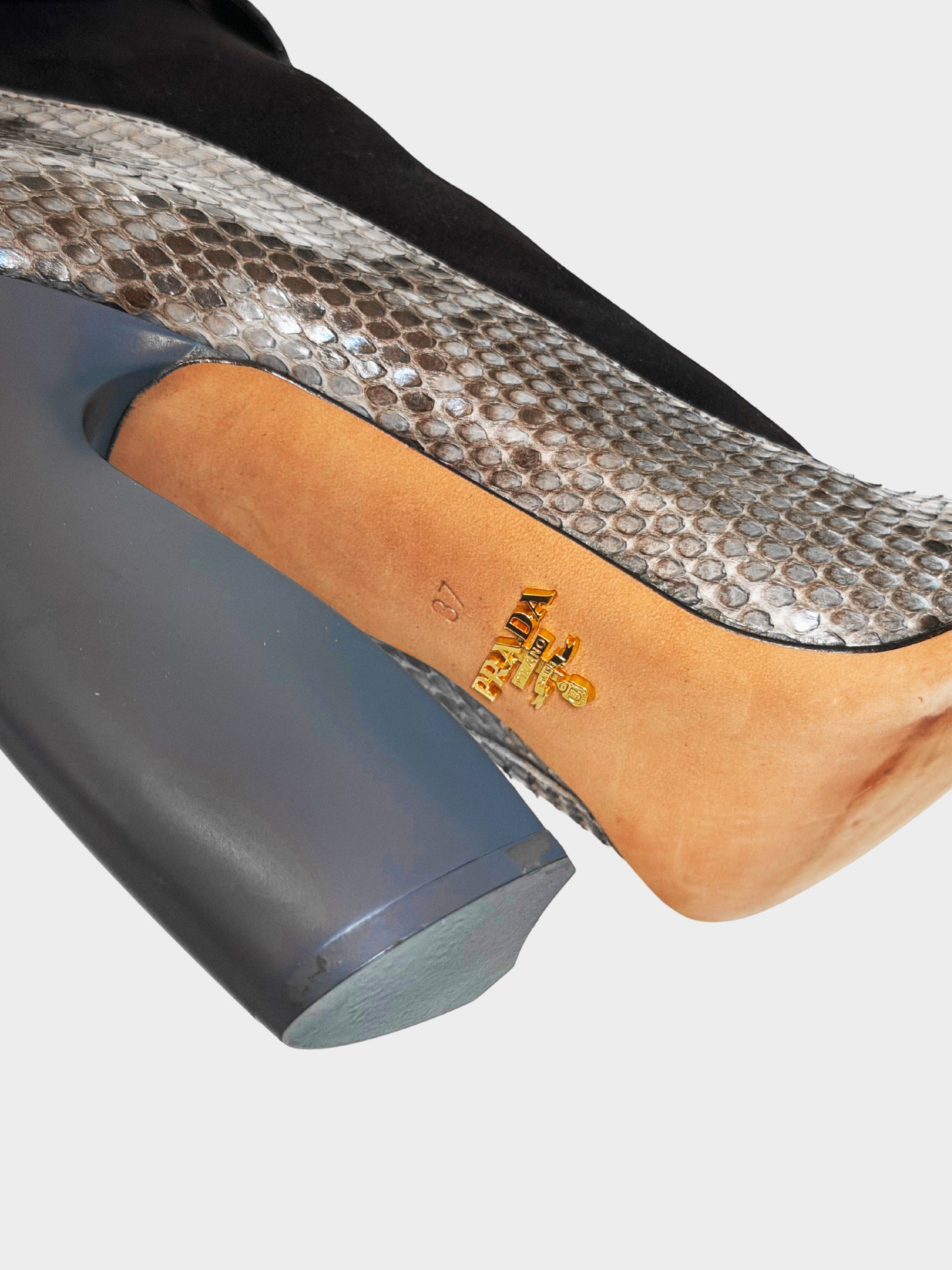 Prada FW 2011 Runway Blue Python Leather and Black Fabric Mary Jane Boots