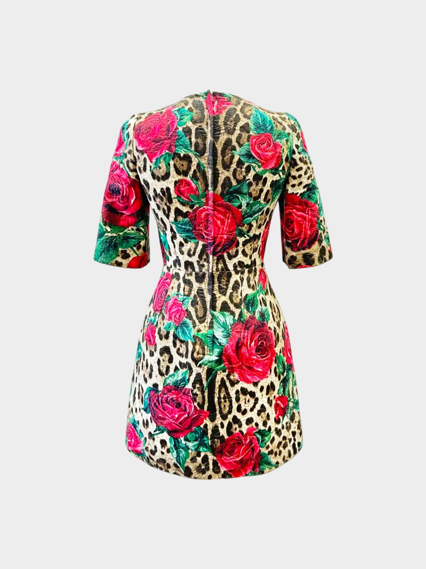 Dolce and Gabbana 2019 Leopard and Roses Brocade Print Dress