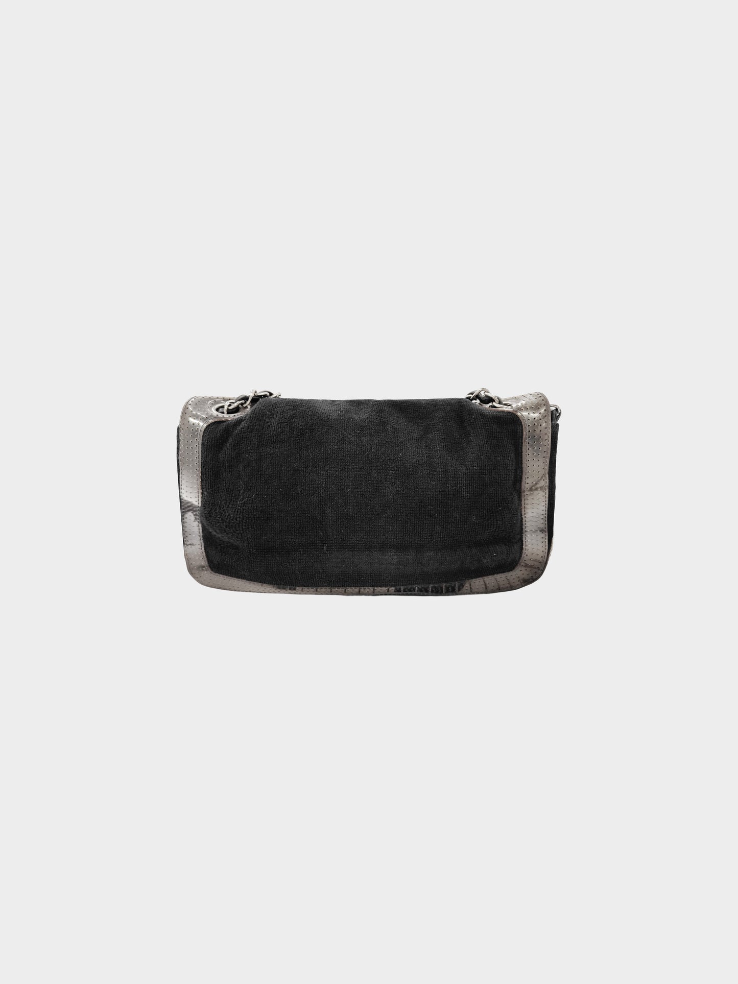 Chanel 2008-2009 Black Terrycloth and Perforated PVC Trim Flap Bag
