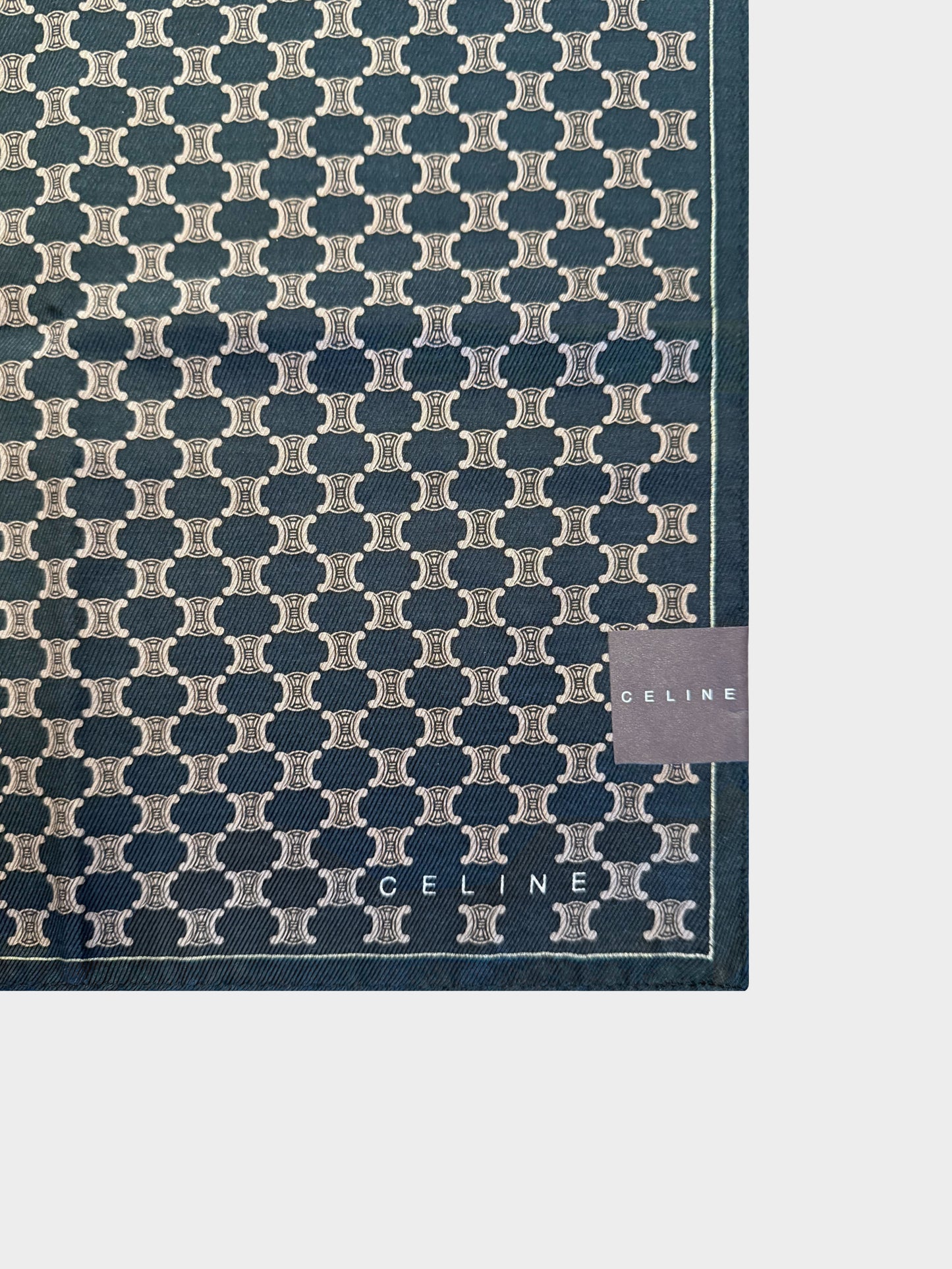 Celine 2000s Dark Blue All-over Triomphe Print Cotton Handkerchief