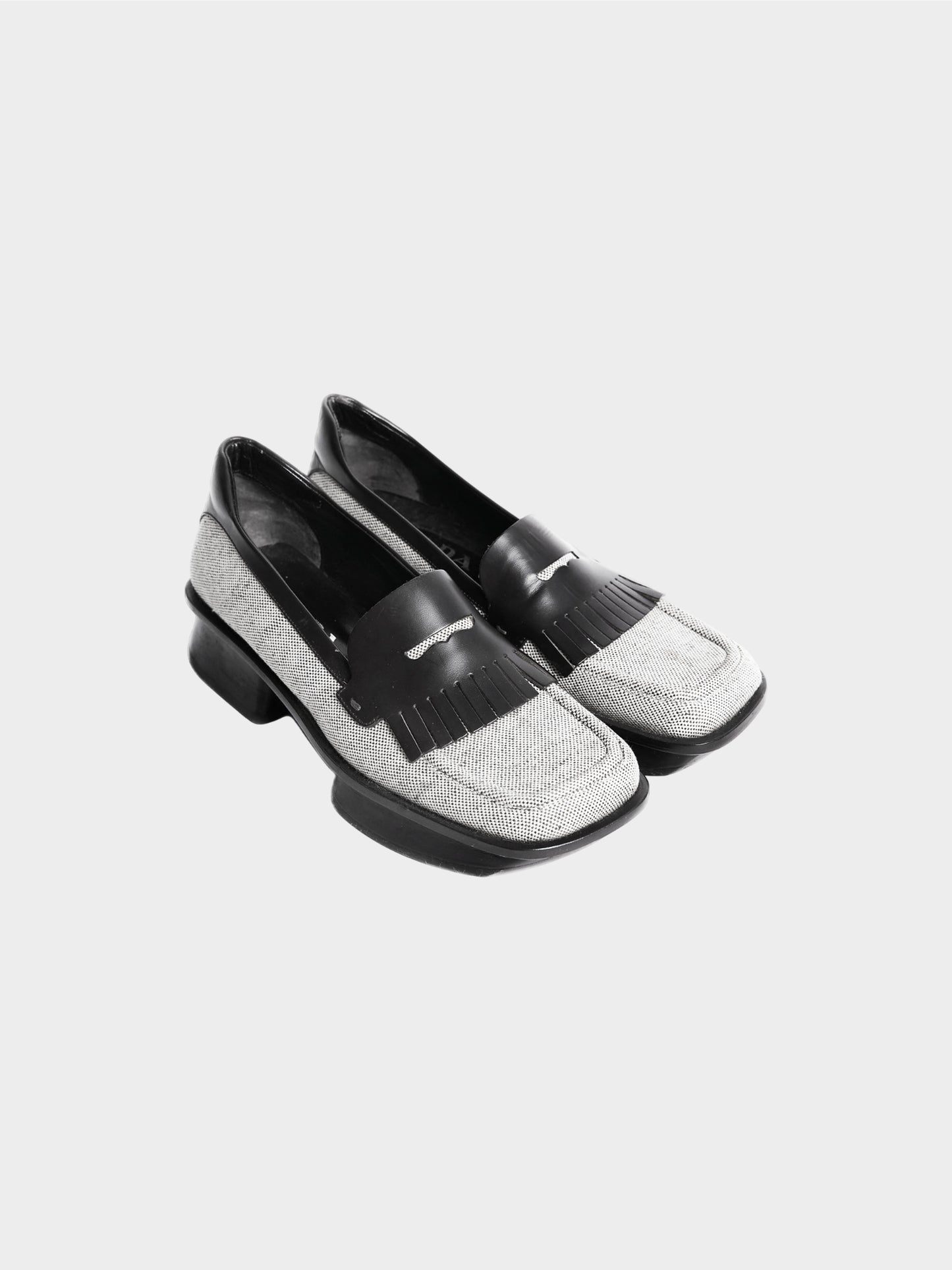 Prada SS 1999 Black and Grey Platform Loafers