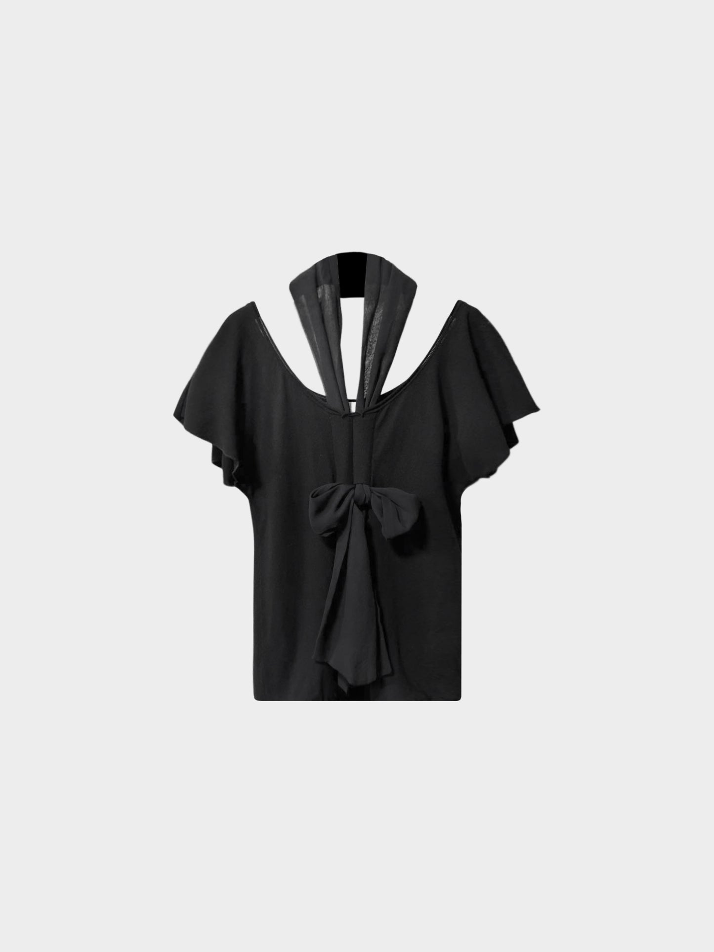 Valentino 1990s Black Viscose and Chiffon Tie Scarf Short-Sleeved Top