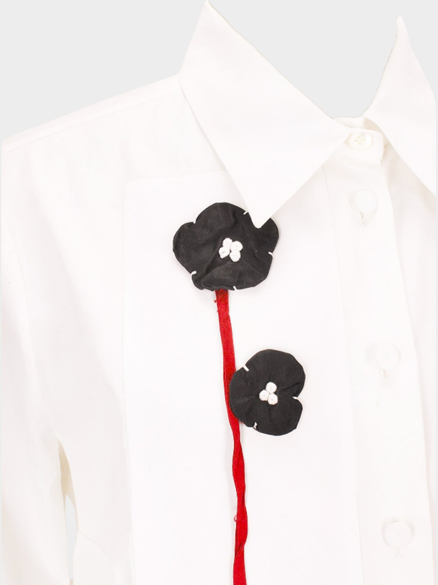 Prada SS 2013 Runway White and Red Flower Long-sleeved Shirt and Skirt Set