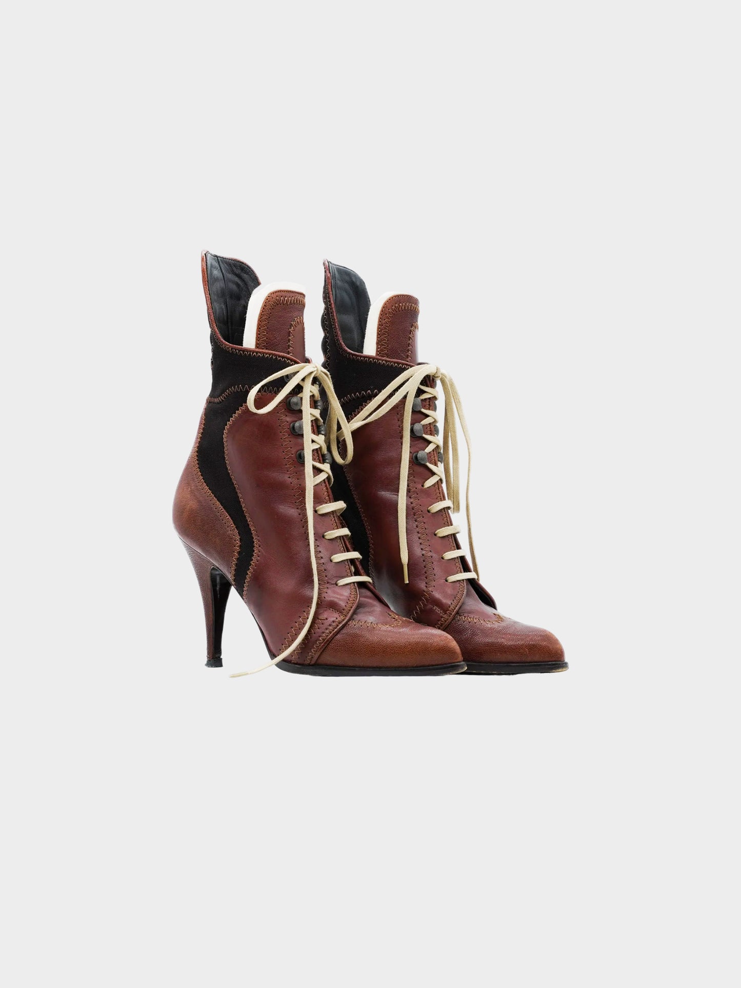 Jean Paul Gaultier FW 2008 Runway Brown and Black Lace-up Leather Boots