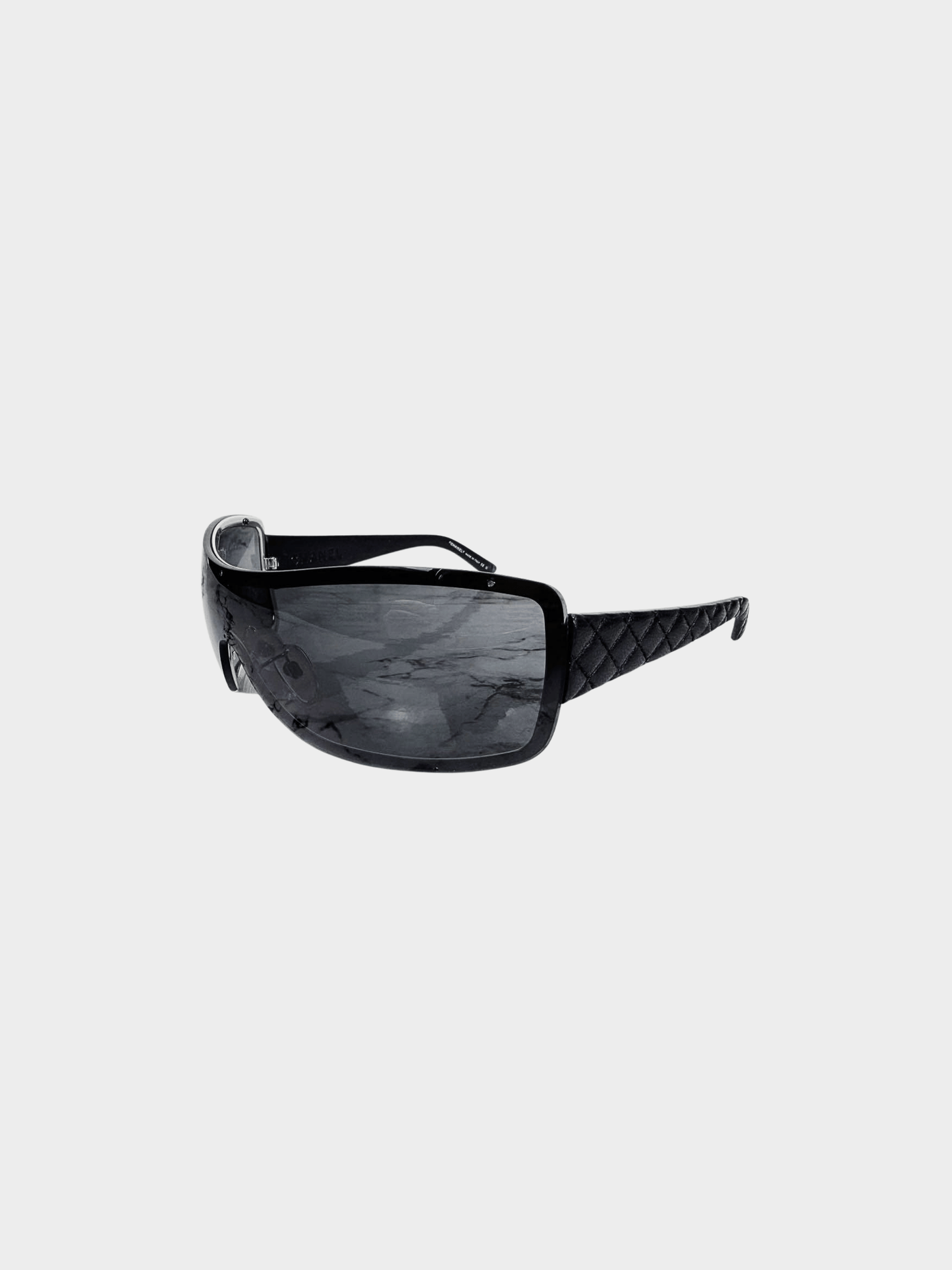 Chanel 2007-2008 Black Oversized Shield Wrap Around Sunglasses
