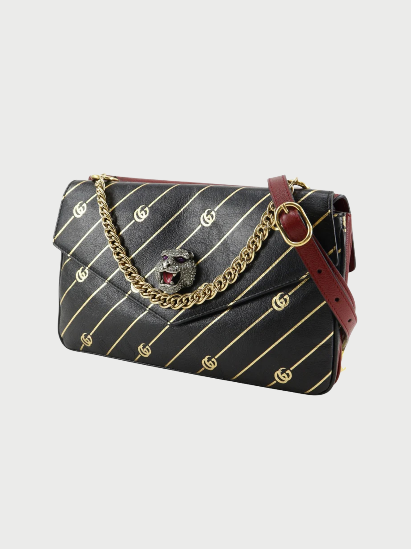 Gucci 2010s Red Black Calfskin GG Cat Double Face Chain Shoulder Bag