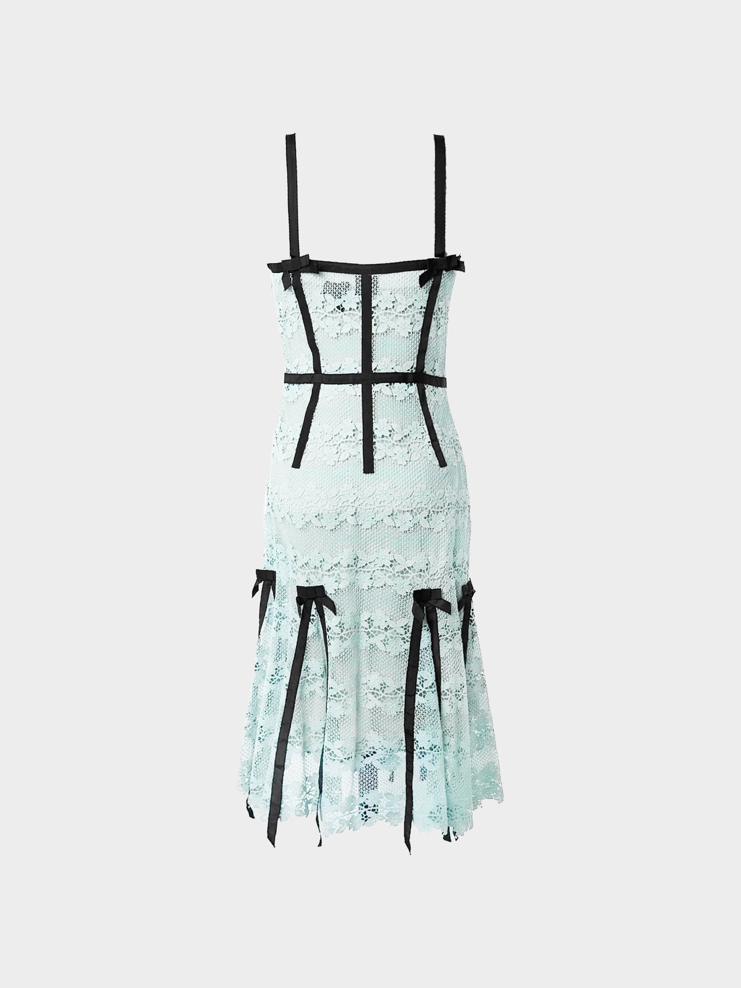 Louis Vuitton by Marc Jacobs SS 2003 Sky Blue and Black Cotton Lace Bow-Trimmed Dress