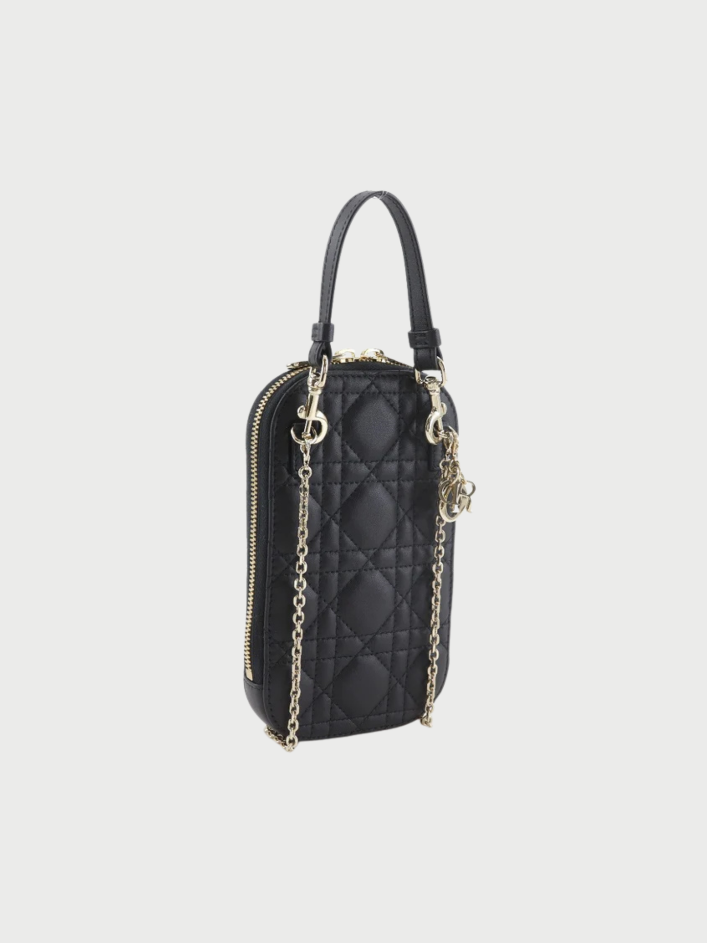 Christian Dior 2020s Black Lambskin Cannage Phone Holder Shoulder Bag