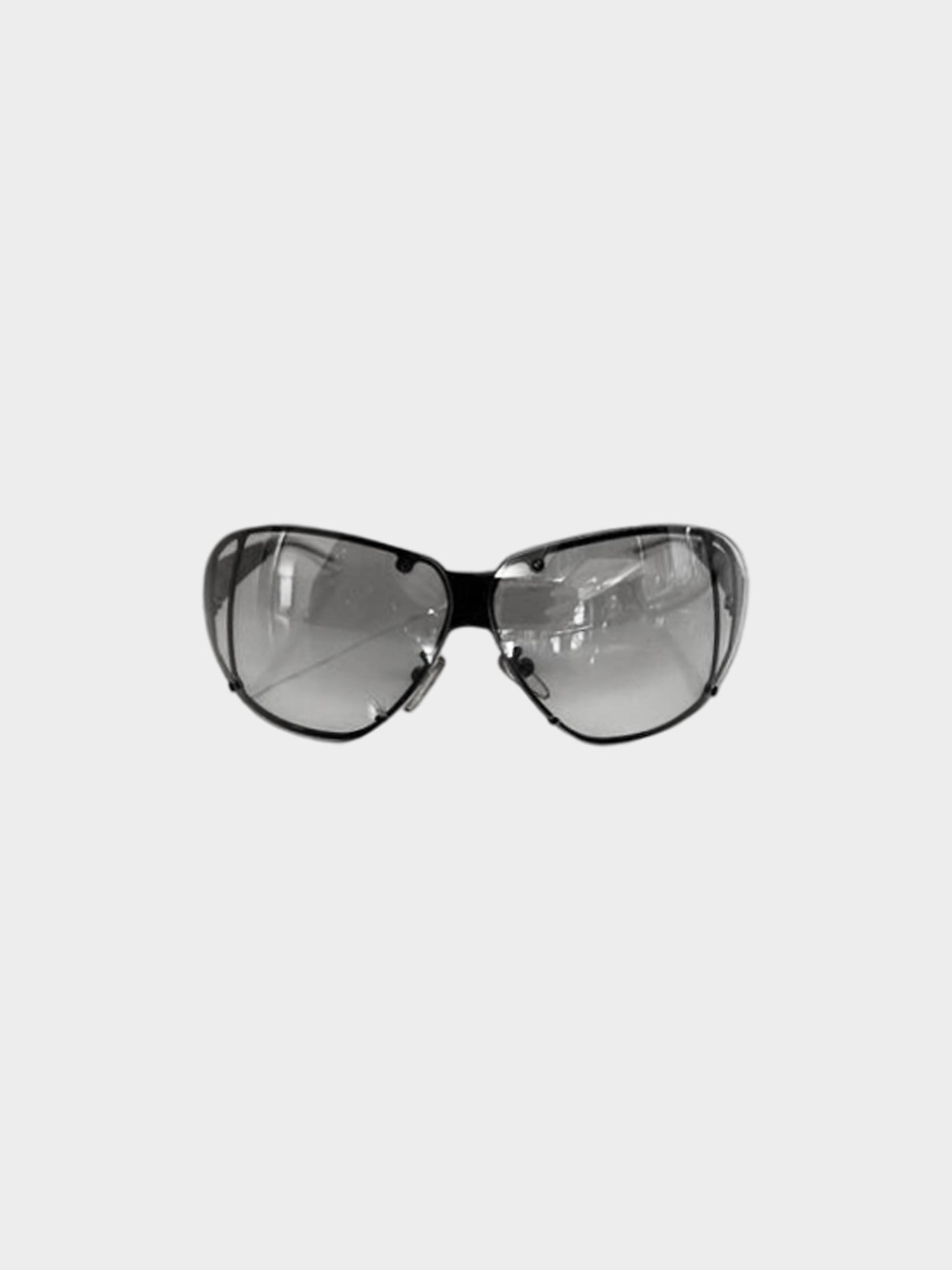Gucci 1990s Rare Black Futuristic Aviator Sunglasses