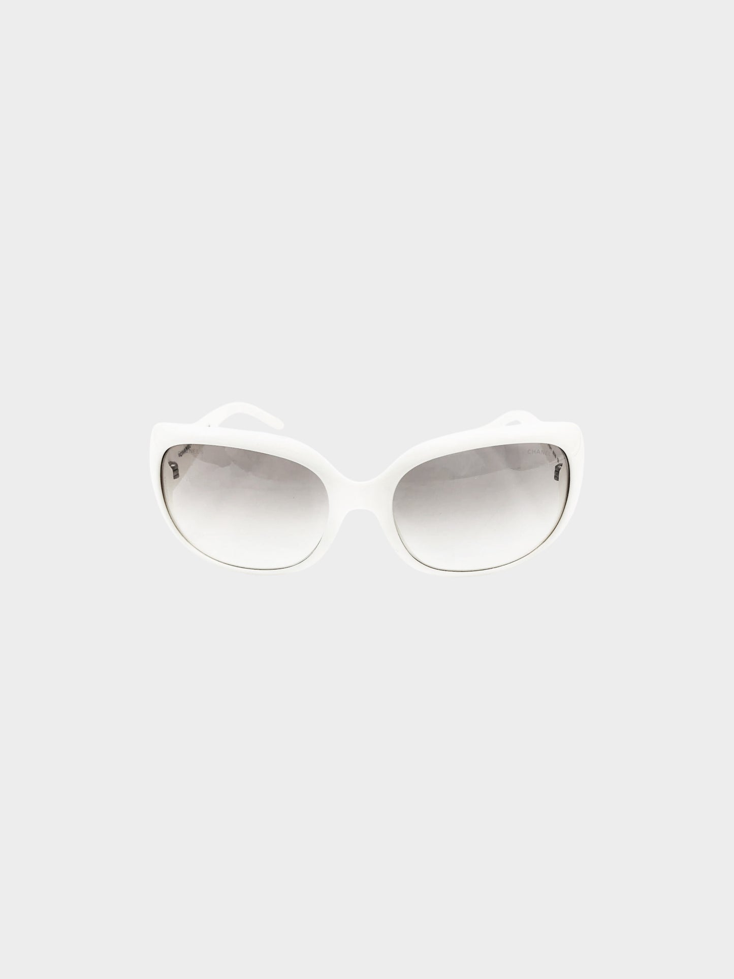 Chanel 2000s White CC Rhinestone Embellished Sunglasses