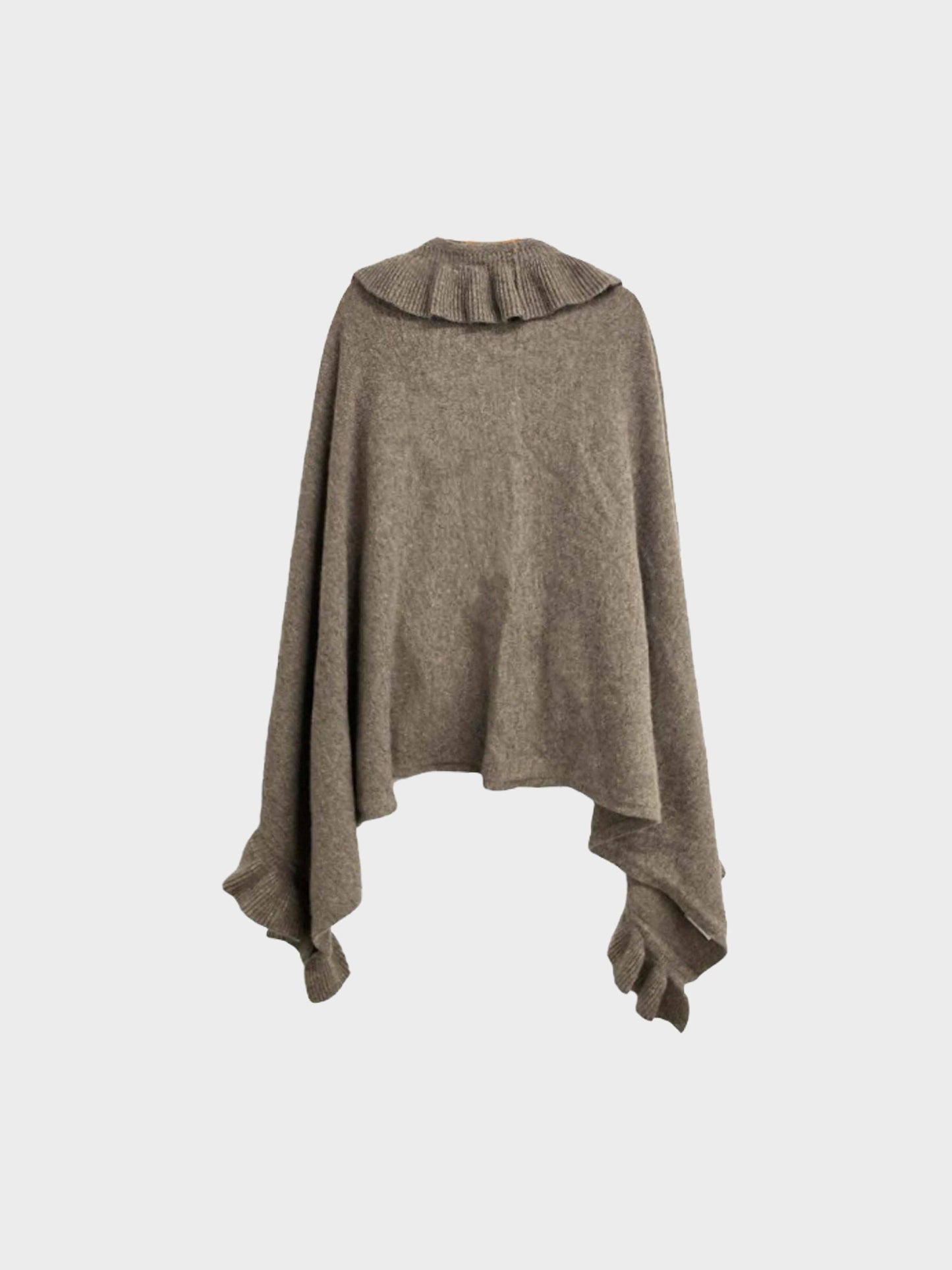 Chloé 2000s Grey-Beige Angora and Wool Ruffled Cape/Poncho