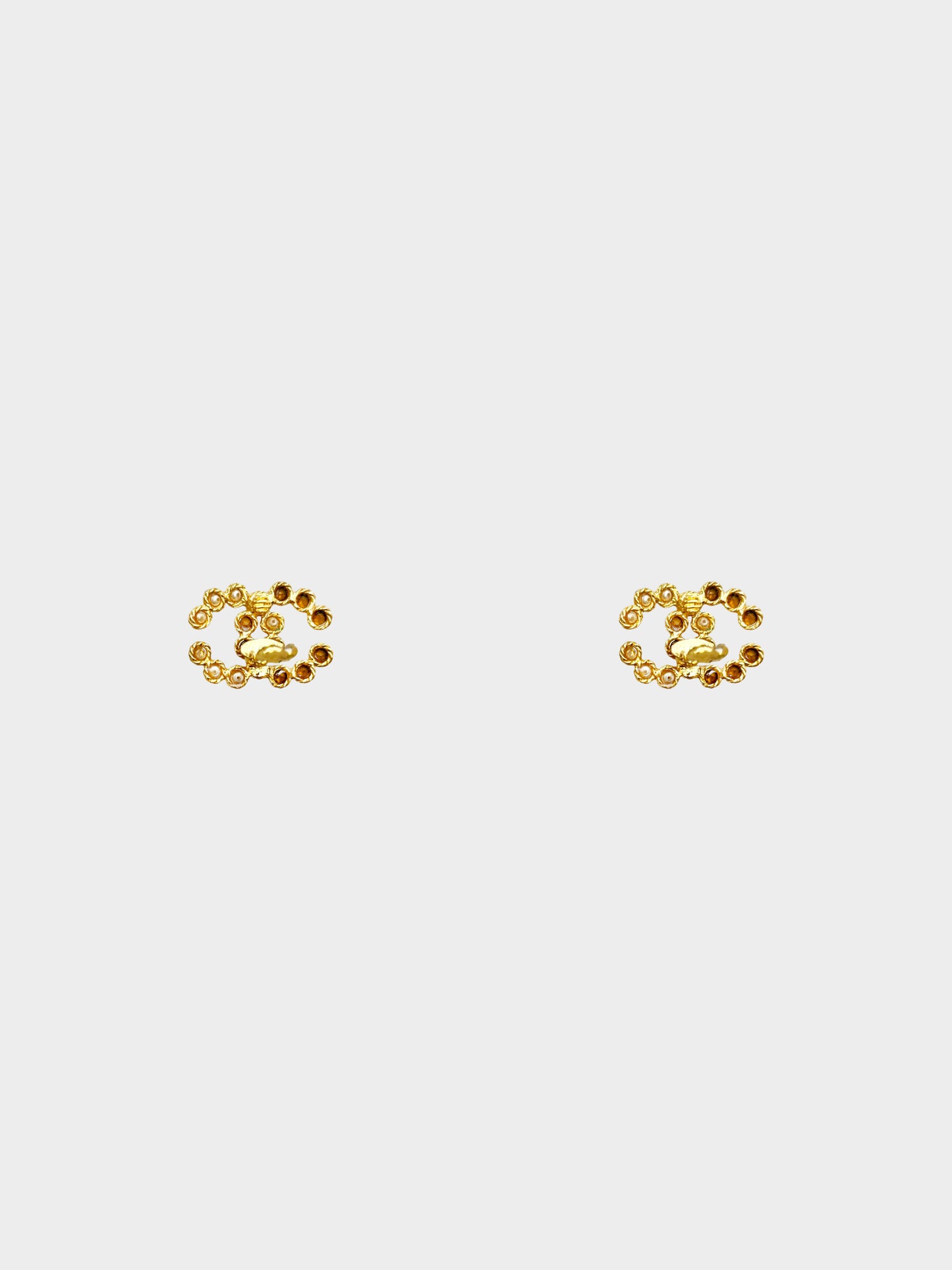 Chanel 1980s Pearl and Crystal CC Logo Clip-on Earrings