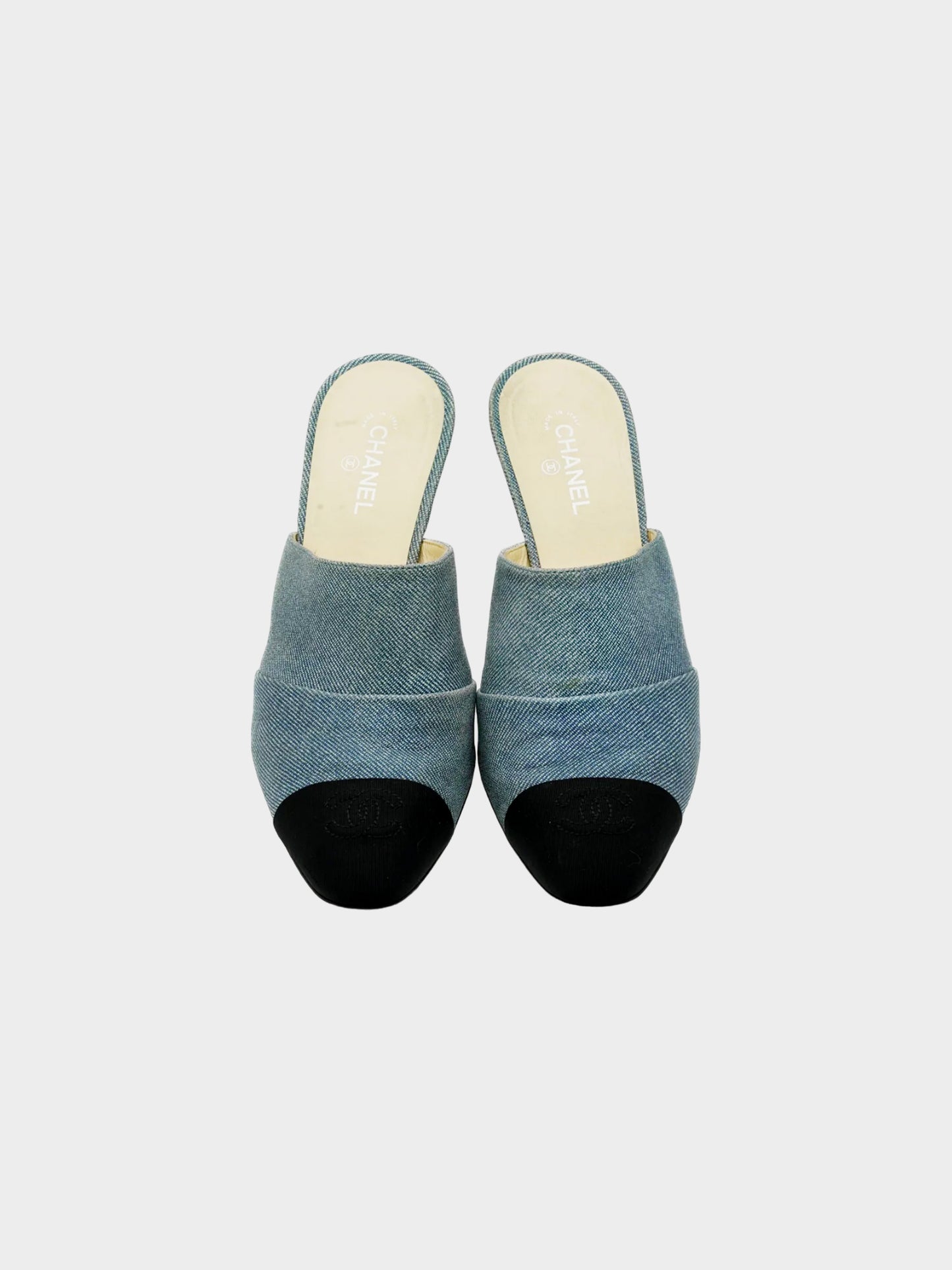 Chanel SS 2017 Denim Blue Canvas Heeled Mules