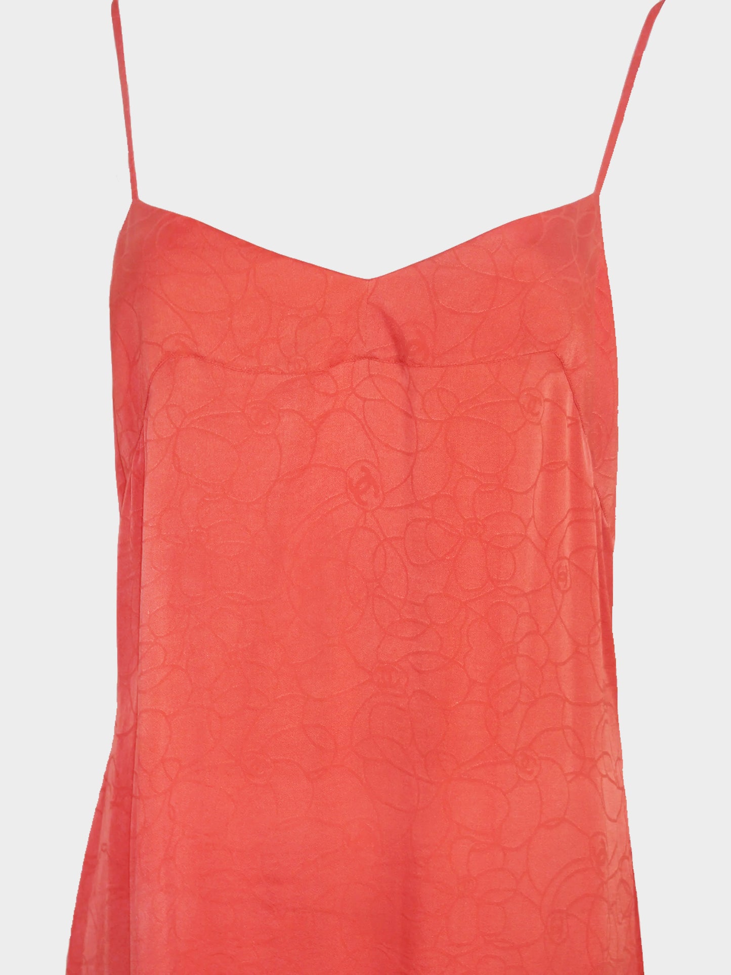 Chanel by Karl Lagerfeld SS 2001 Salmon Pink Camellia Print Silk Slip Dress