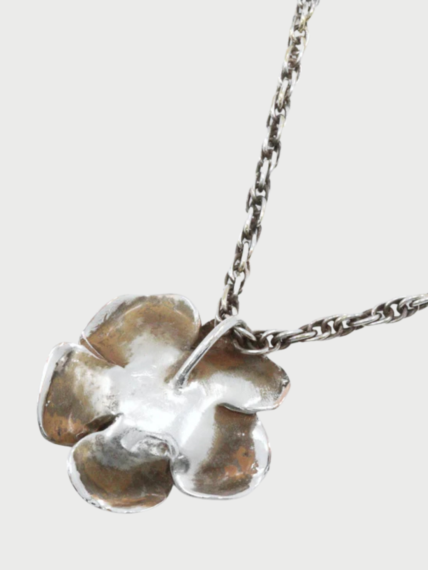 Chanel 1990s Gold Tone Plated Metal Camellia CC Pendant Necklace