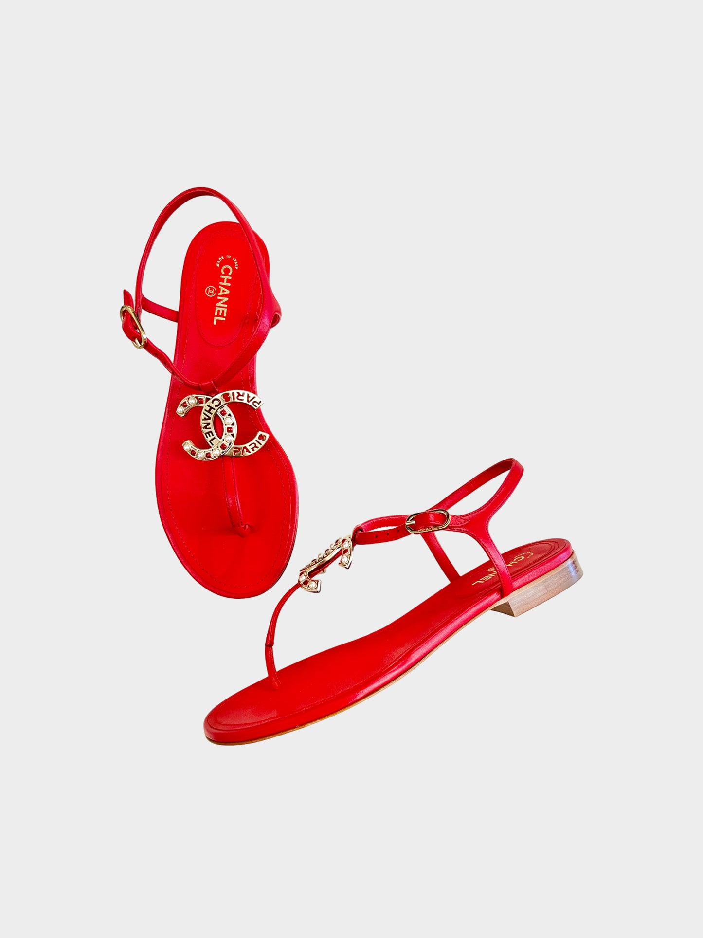 Chanel 2010s Red Leather CC Thong Sandals