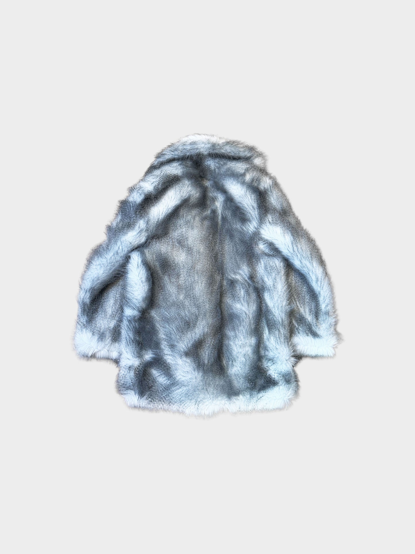Prada FW 2021 Runway Blue and Grey Faux Fur Double-breasted Coat