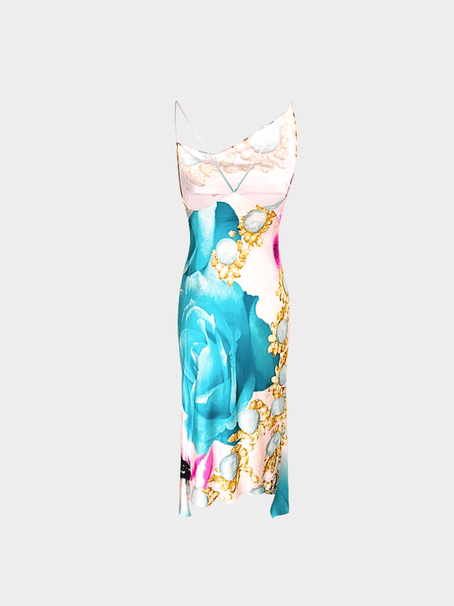 Roberto Cavalli SS 2001 Liz Taylor Eye Print Blue Silk Dress