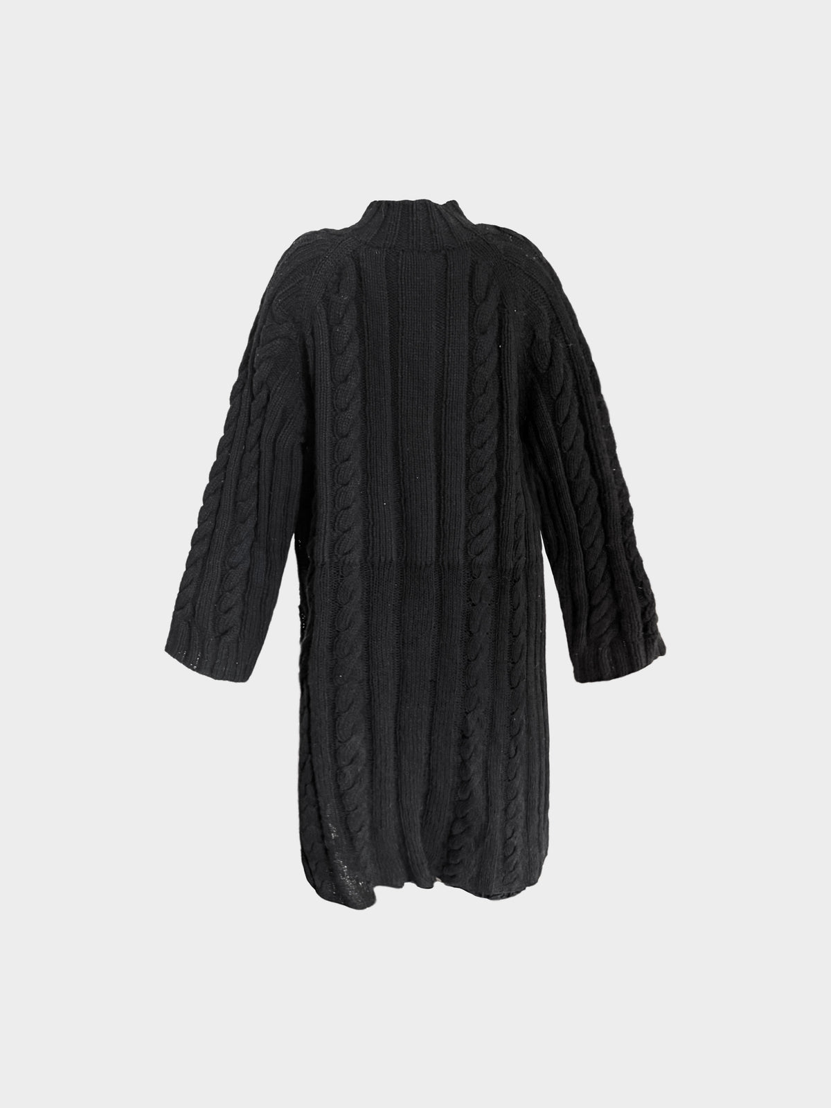 Yohji Yamamoto 1990s-2000s Black Cable Knit Wool Sweater Dress