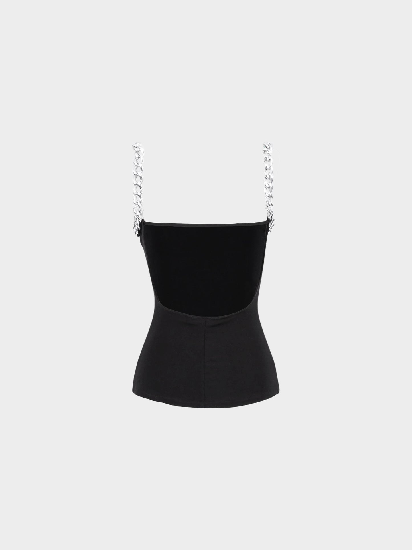 Paco Rabanne 2010s Black and Silver Chain Link Strap Cami Top