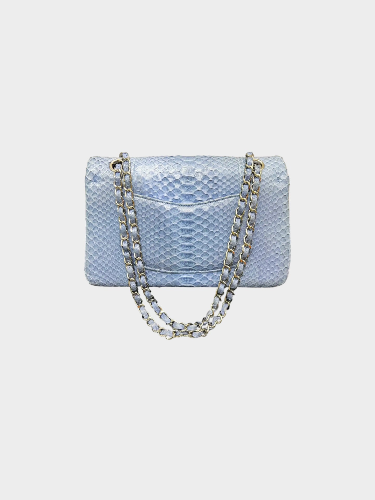 Chanel 2013-2014 Powder Blue Python Leather Jumbo Classic Double Flap Bag