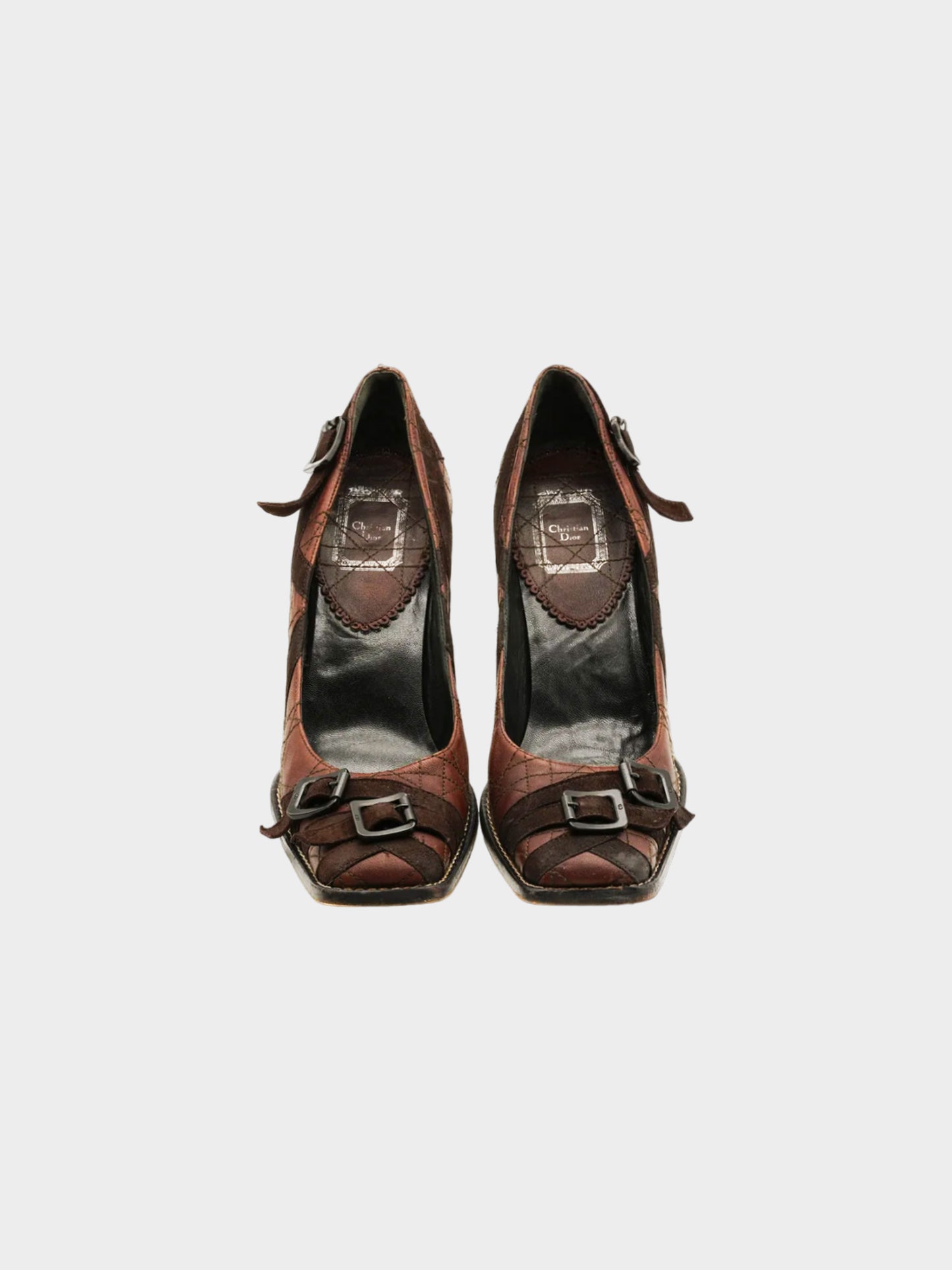 Christian Dior by John Galliano 2000s Brown Cannage Quilt Leather Pumps with Buckles