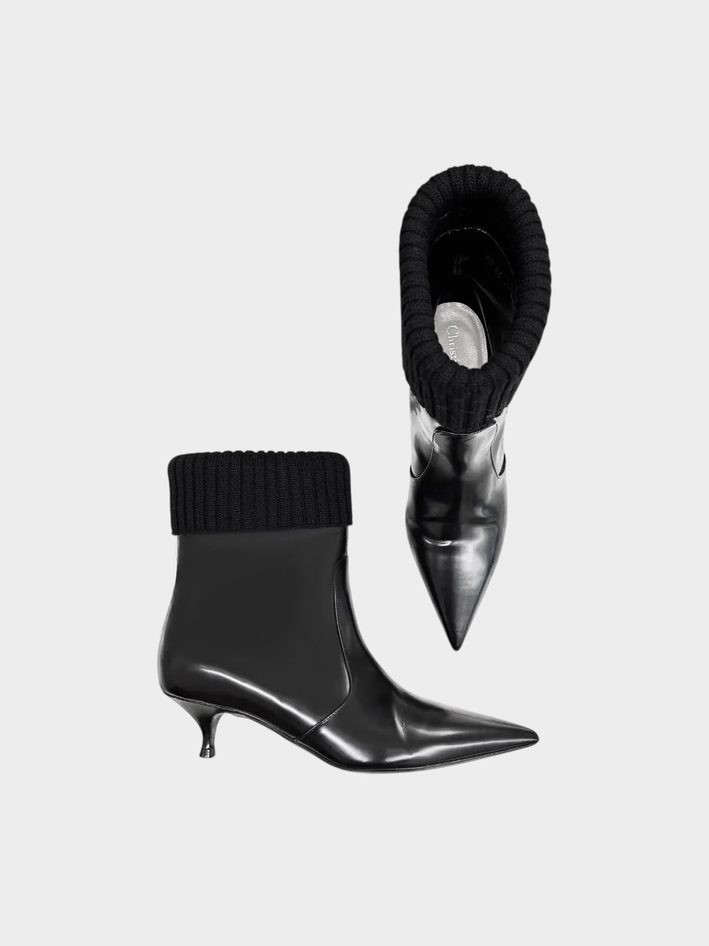 Christian Dior 2010s Black Leather Beat Ankle Boots with Knitted Top