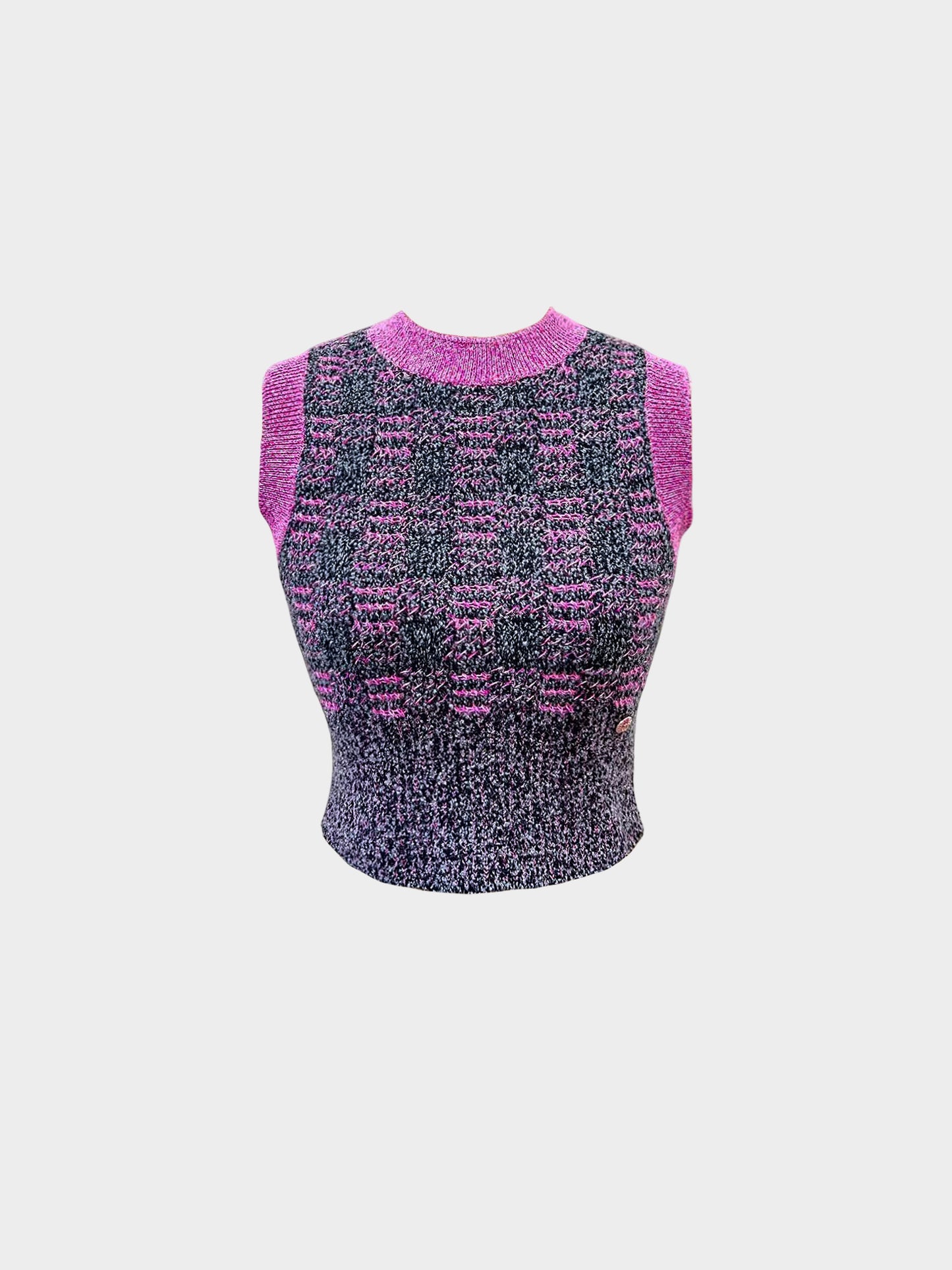 Chanel 2022 Black, Grey, and Pink Cashmere Knitted Vest