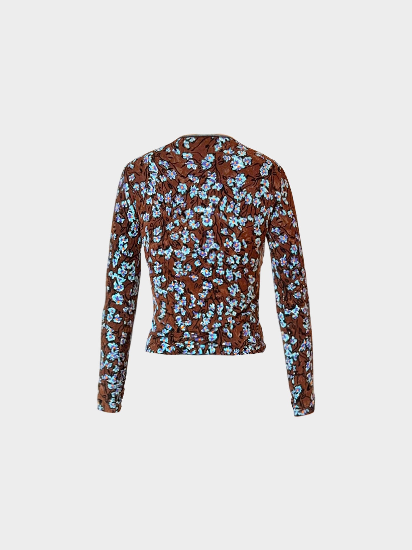 Blumarine 2000s Brown and Blue Floral Print Long-Sleeved Top