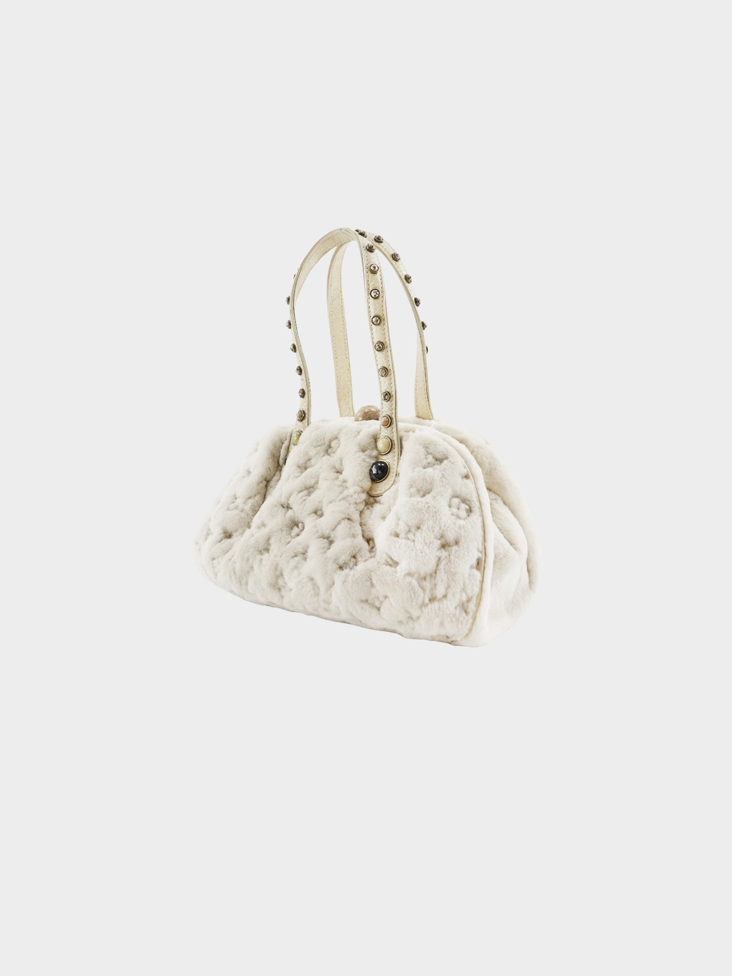 Louis Vuitton 2005 White Mink Demi Lune Cabochon Handbag