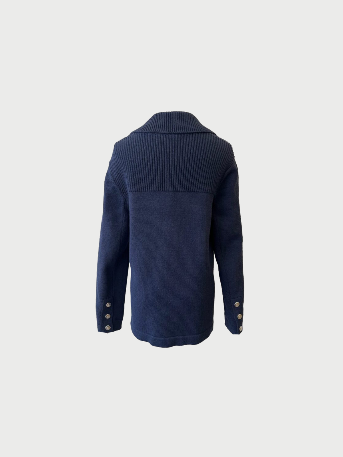 Chanel 2025 Navy Wool Knit 4 Pocket Cardigan