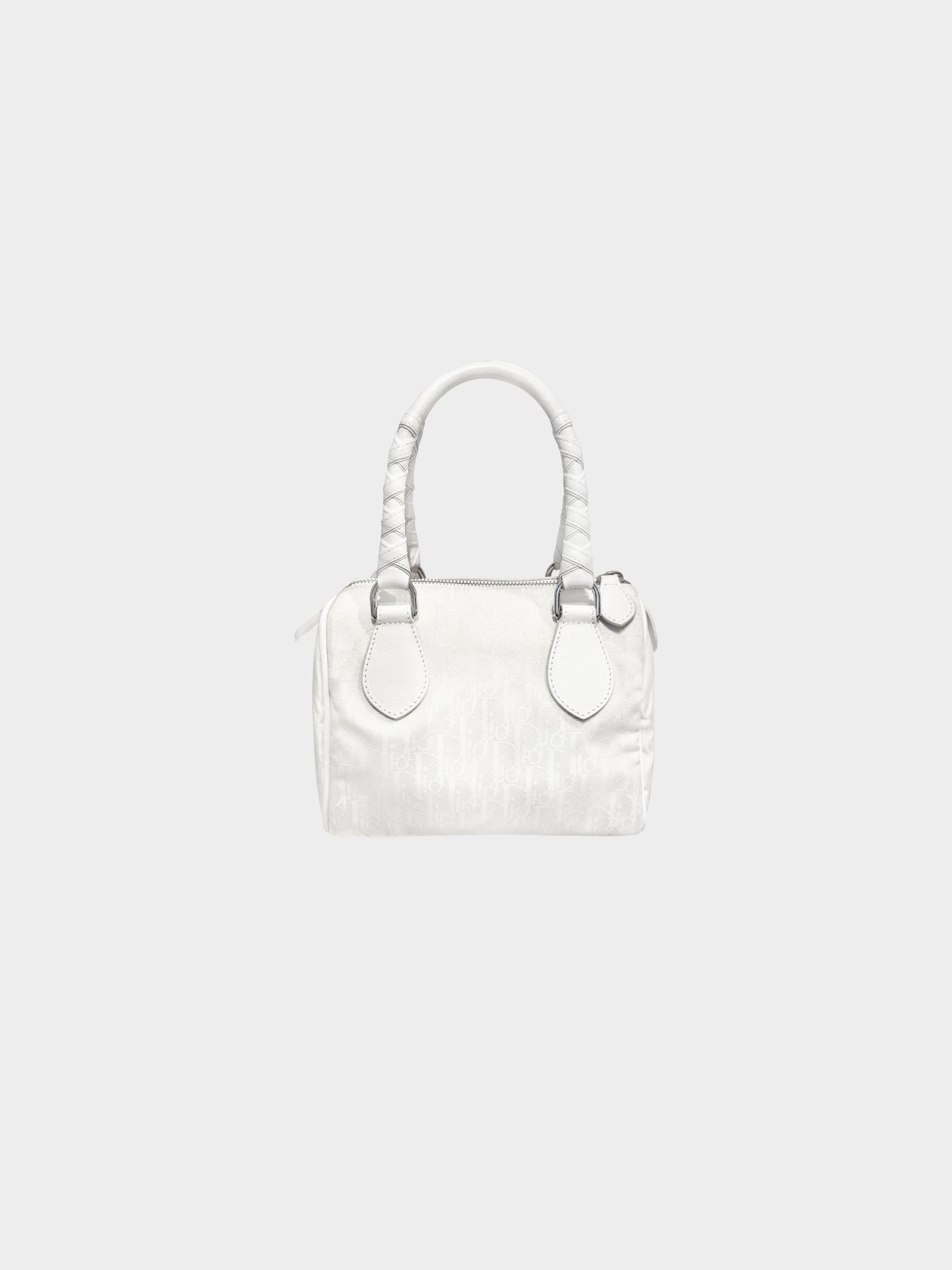 Christian Dior by John Galliano Late 2000s White Canvas and Leather Diorissimo Boston Bag