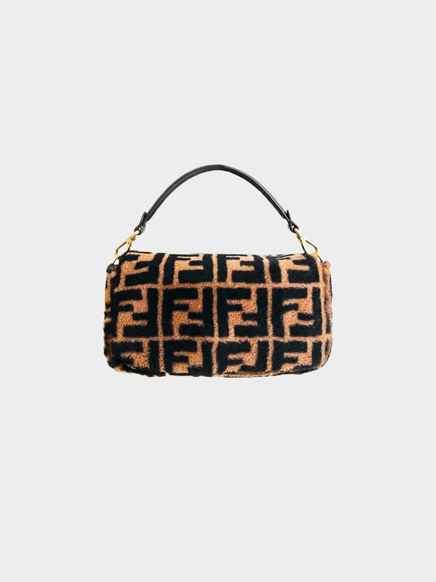 Fendi 2020s Brown Zucca Print Sheepskin Baguette