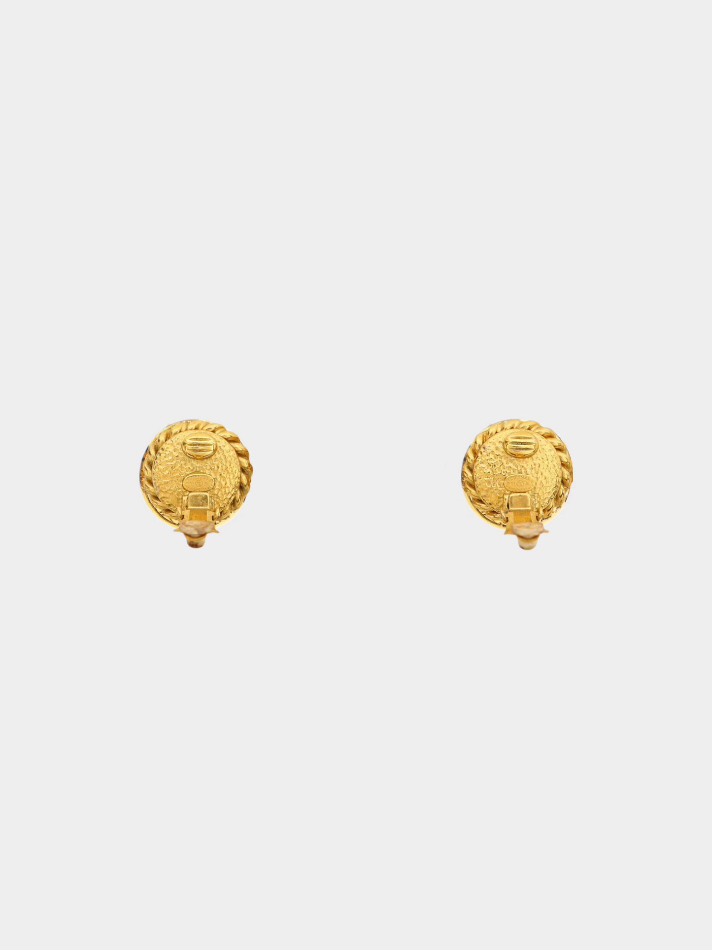 Chanel 1990s Gold Plated Metal and Pearl Round Rope Earrings