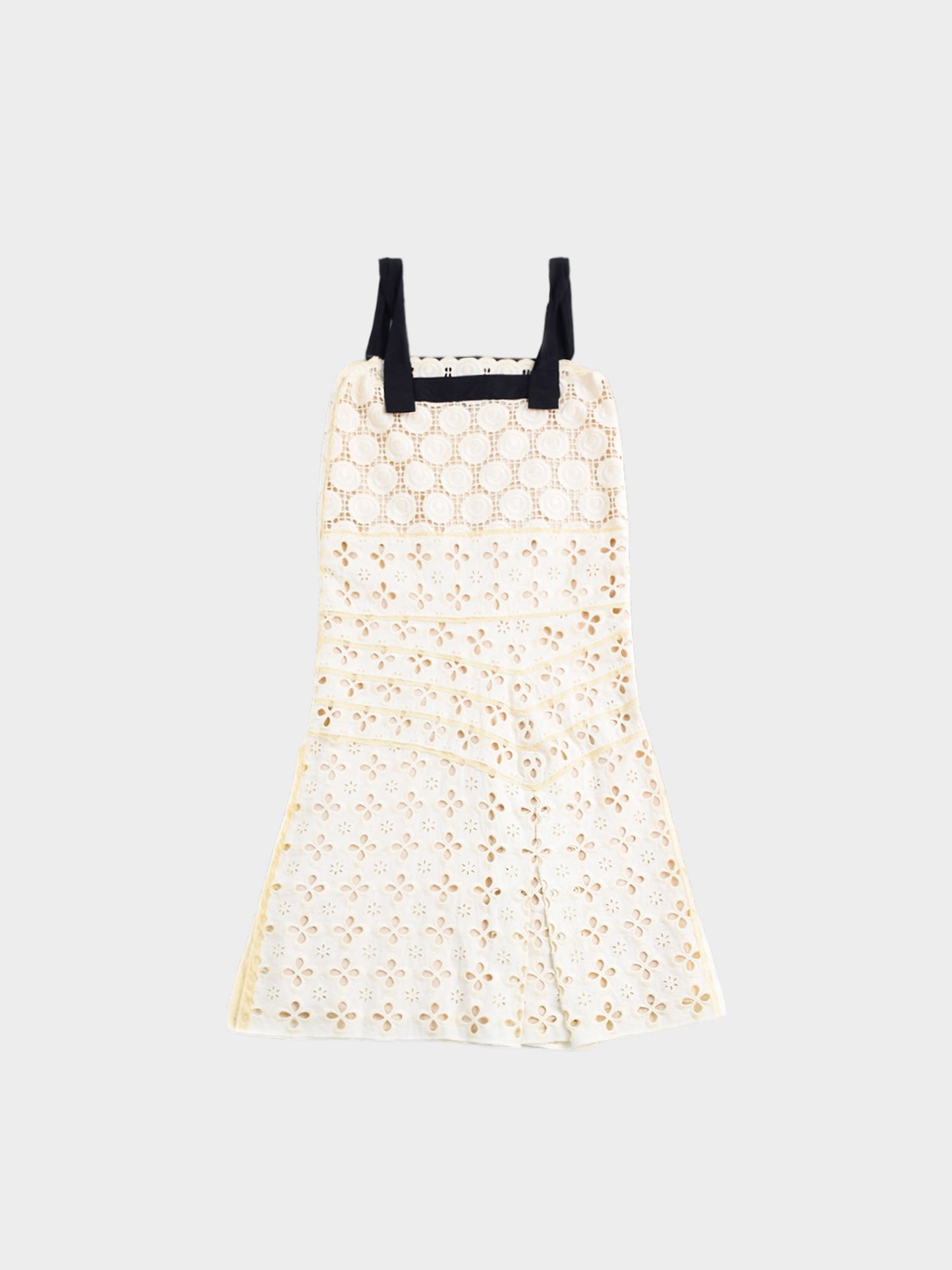 Miu Miu SS 2006 Beige Eyelet Square Neck Midi Dress