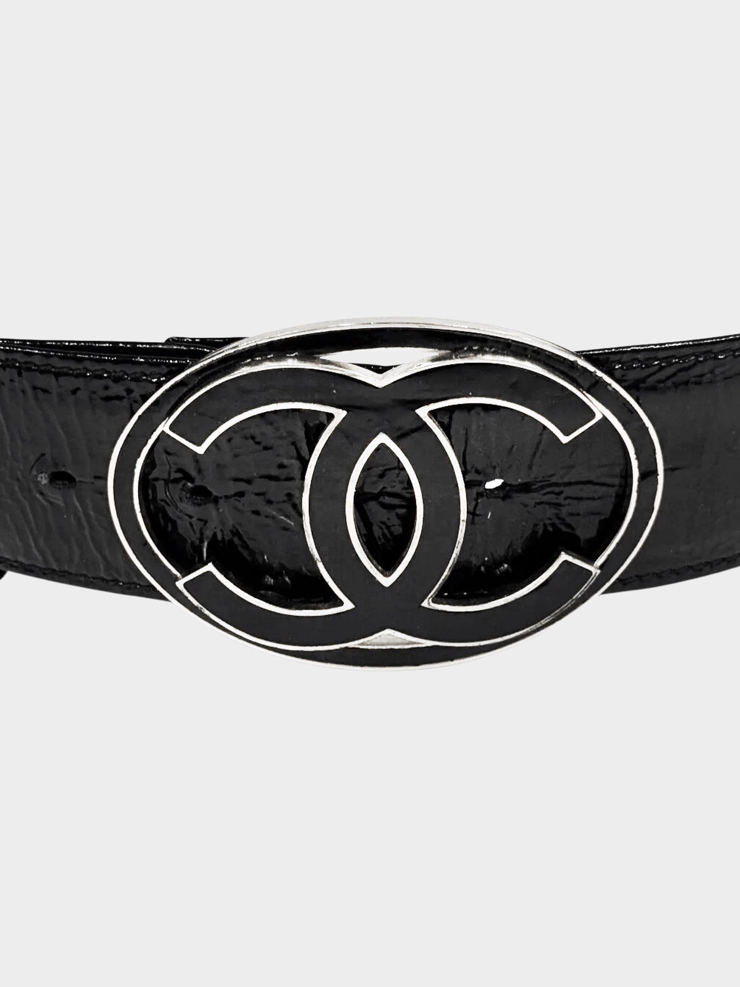 Chanel SS 2007 Black Patent Leather CC Belt